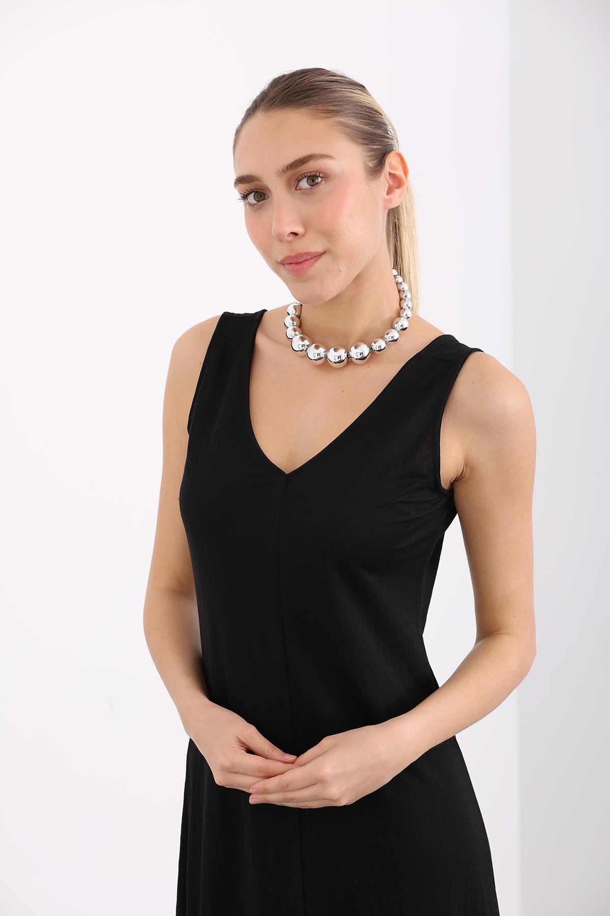 Siyah Çift V Yaka Elbise 26933