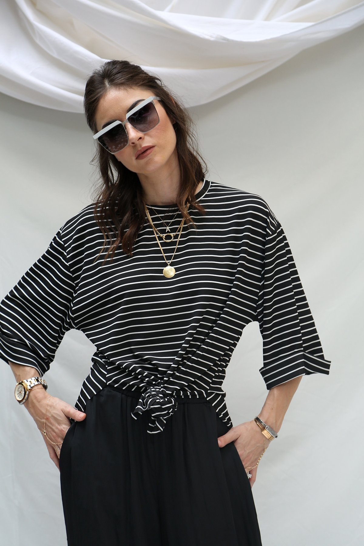 Siyah Çizgili Boyfriend Tshirt