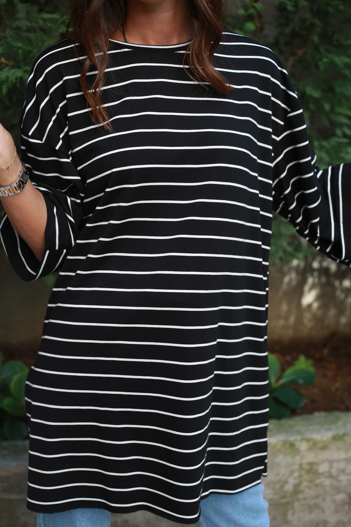 Siyah Çizgili Boyfriend Tshirt