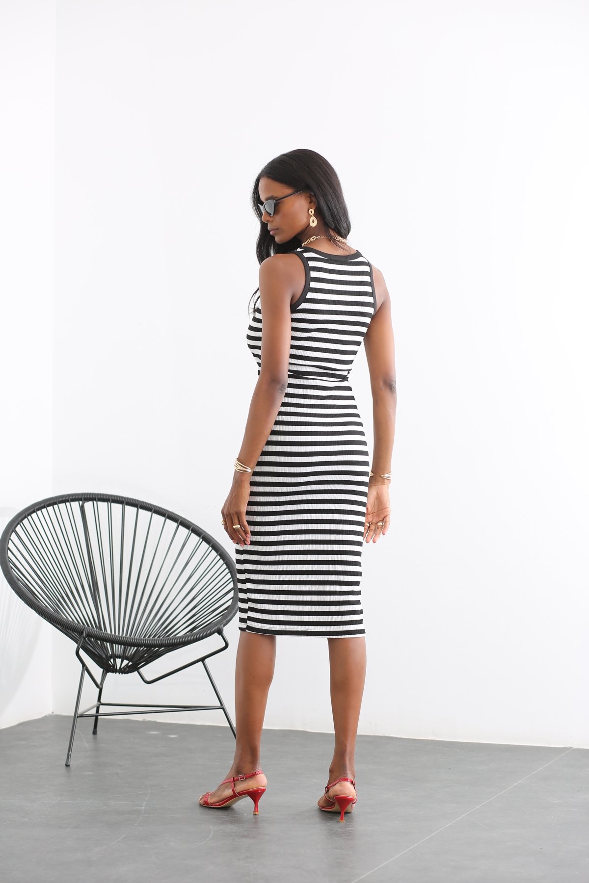 Siyah Çizgili Kalem Elbise 27272