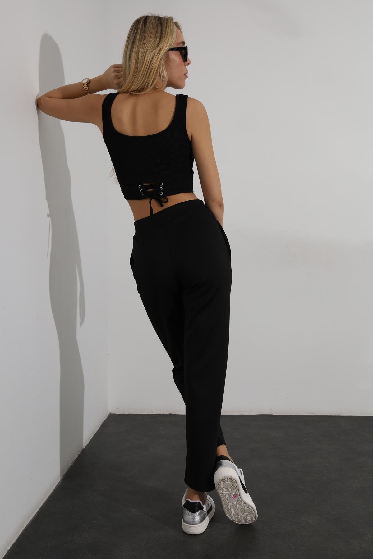 Siyah Comfort Scuba Esnek Pantolon 