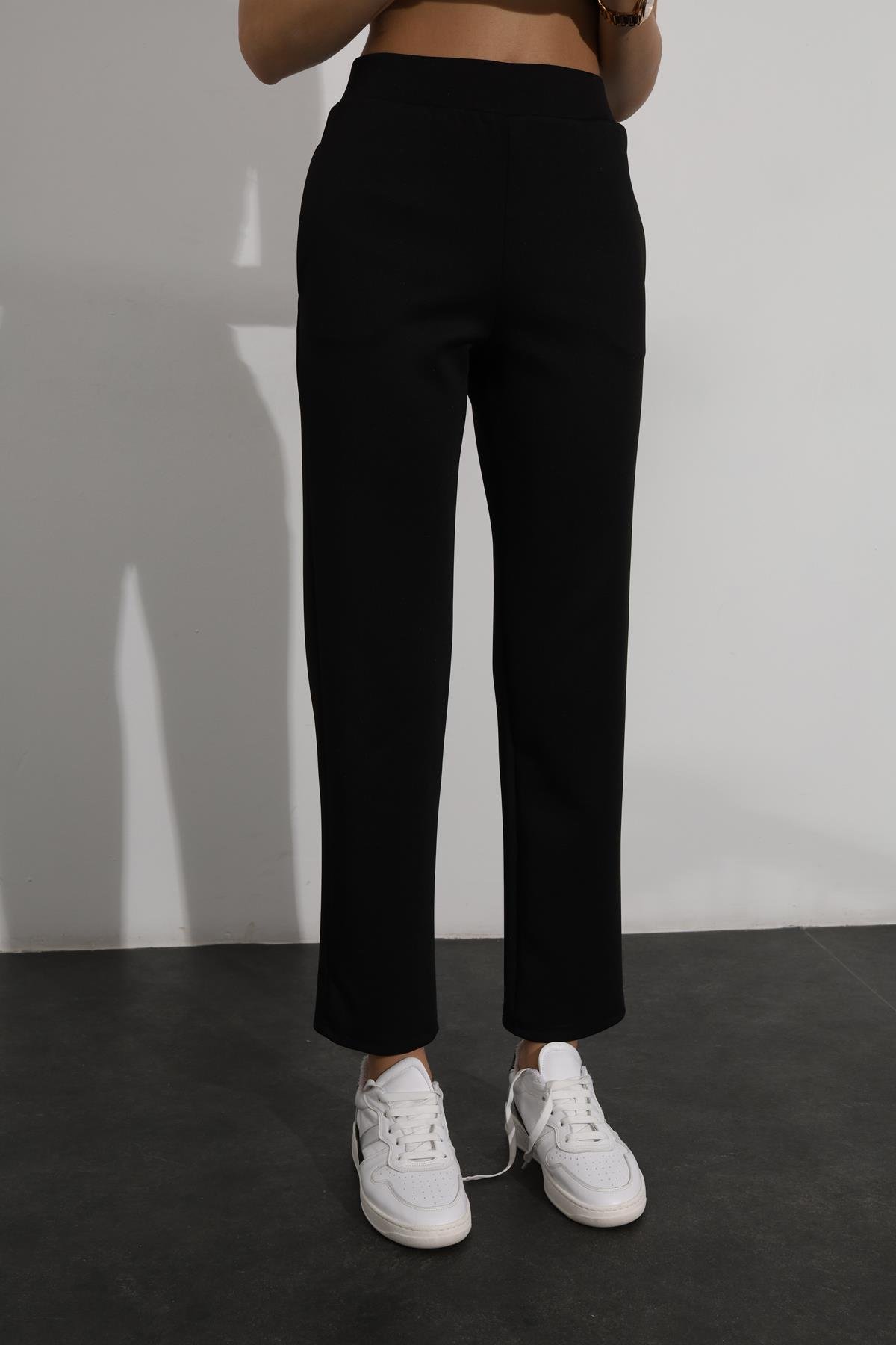 Siyah Comfort Scuba Esnek Pantolon 