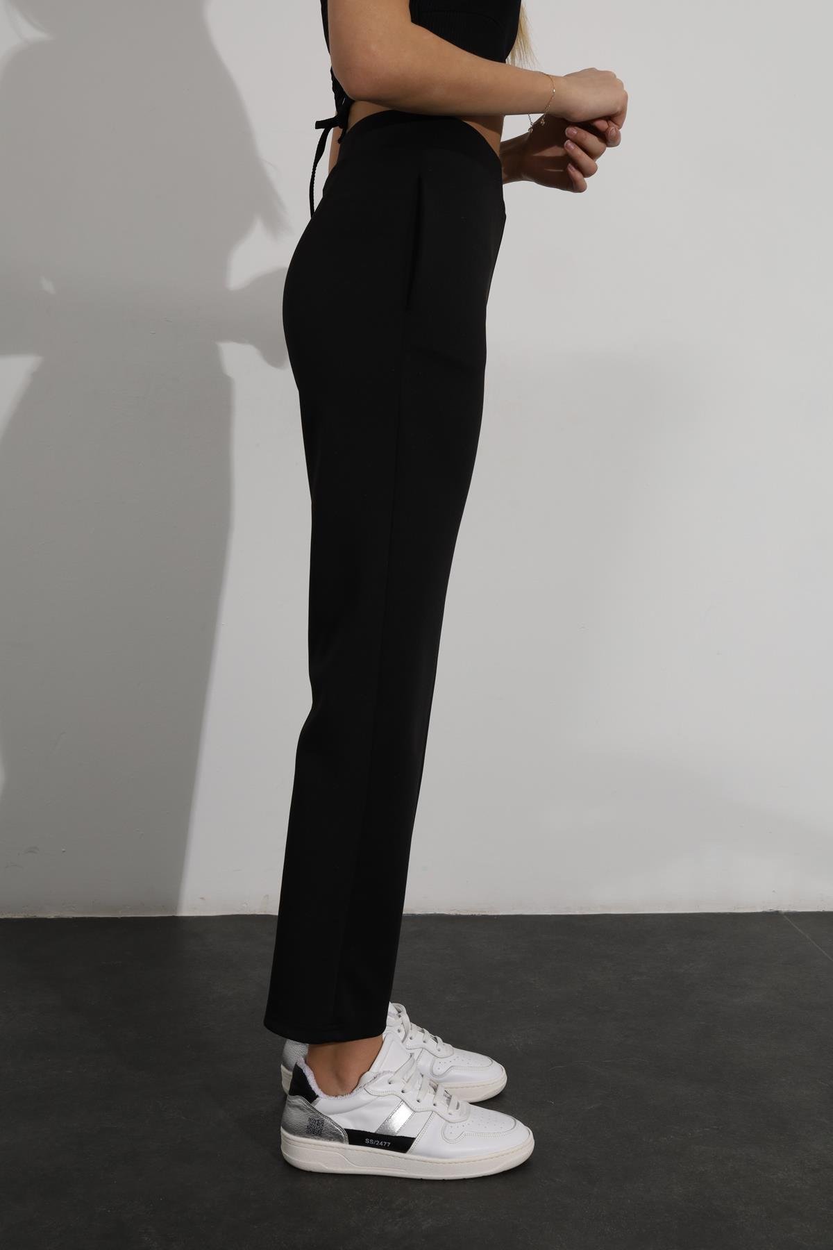 Siyah Comfort Scuba Esnek Pantolon 