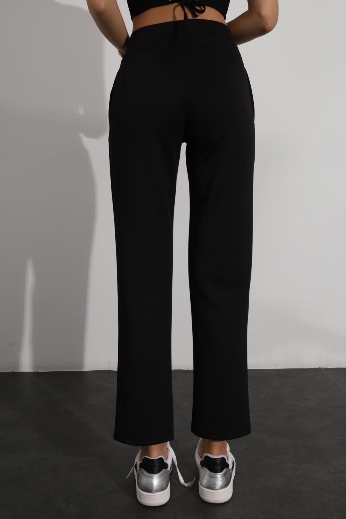 Siyah Comfort Scuba Esnek Pantolon 