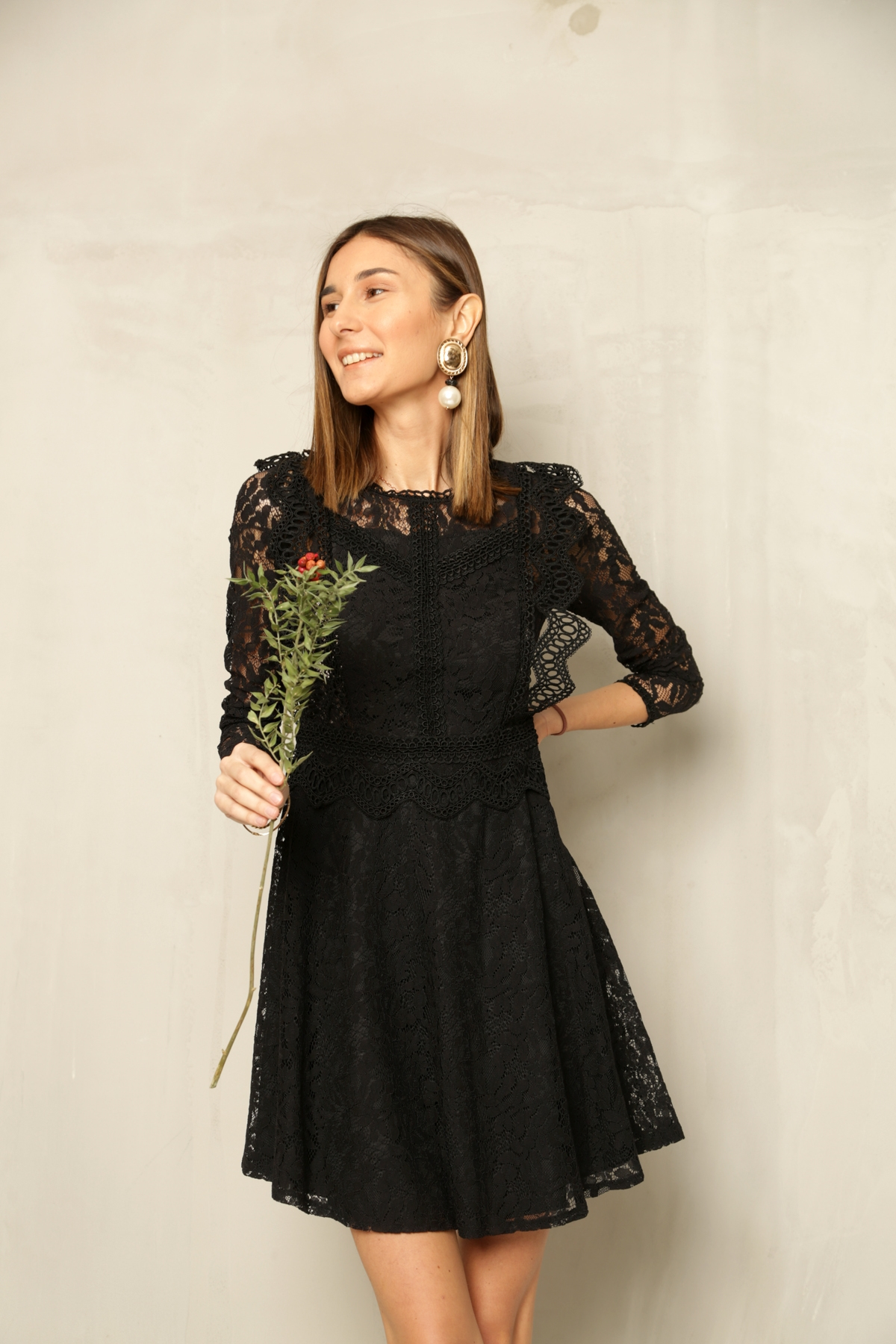 Siyah Dantel Elbise D86139