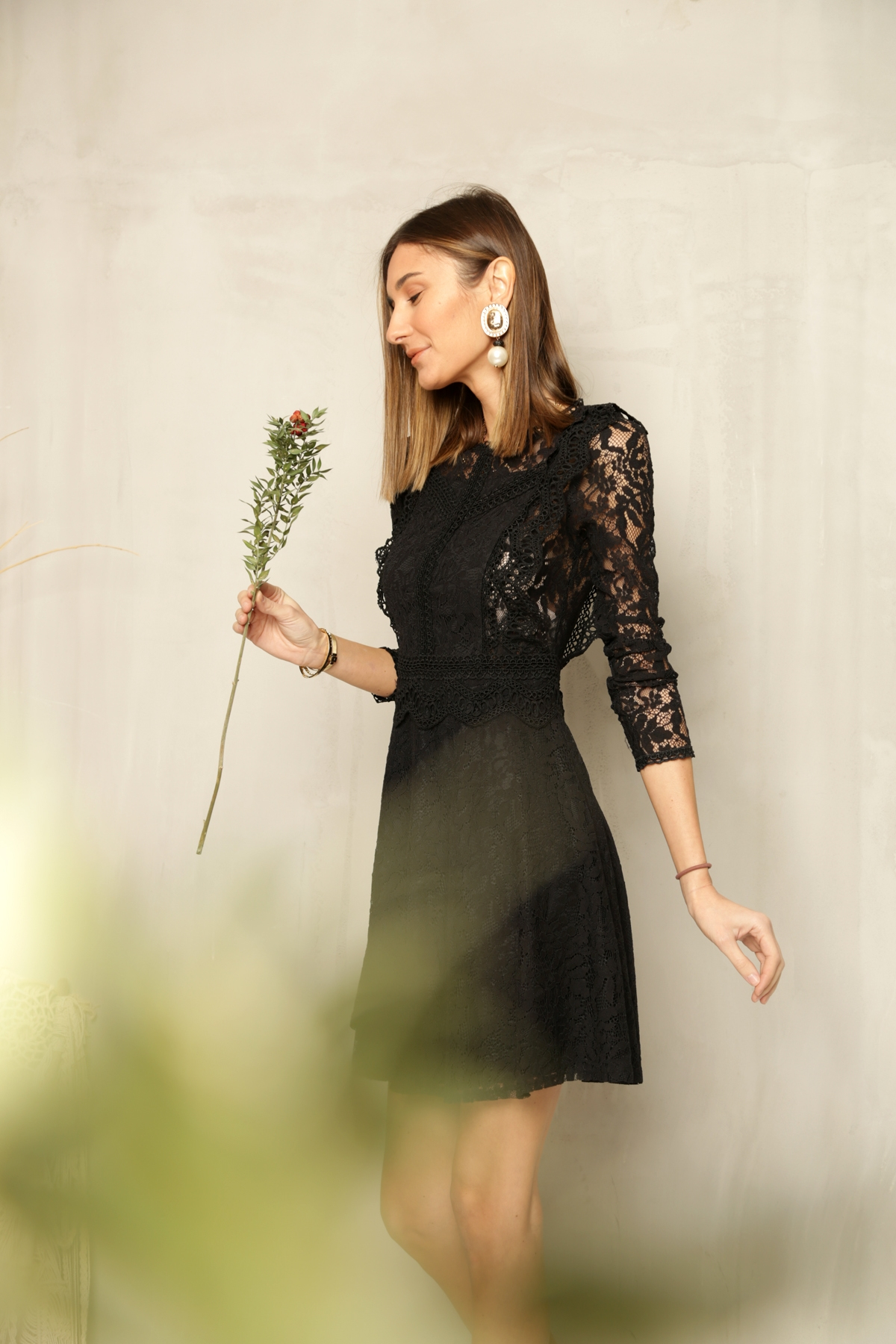Siyah Dantel Elbise D86139