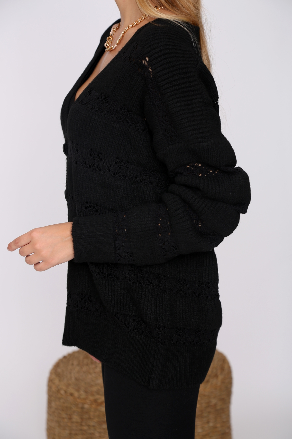 Siyah Dantel Şeritli Hırka 92083