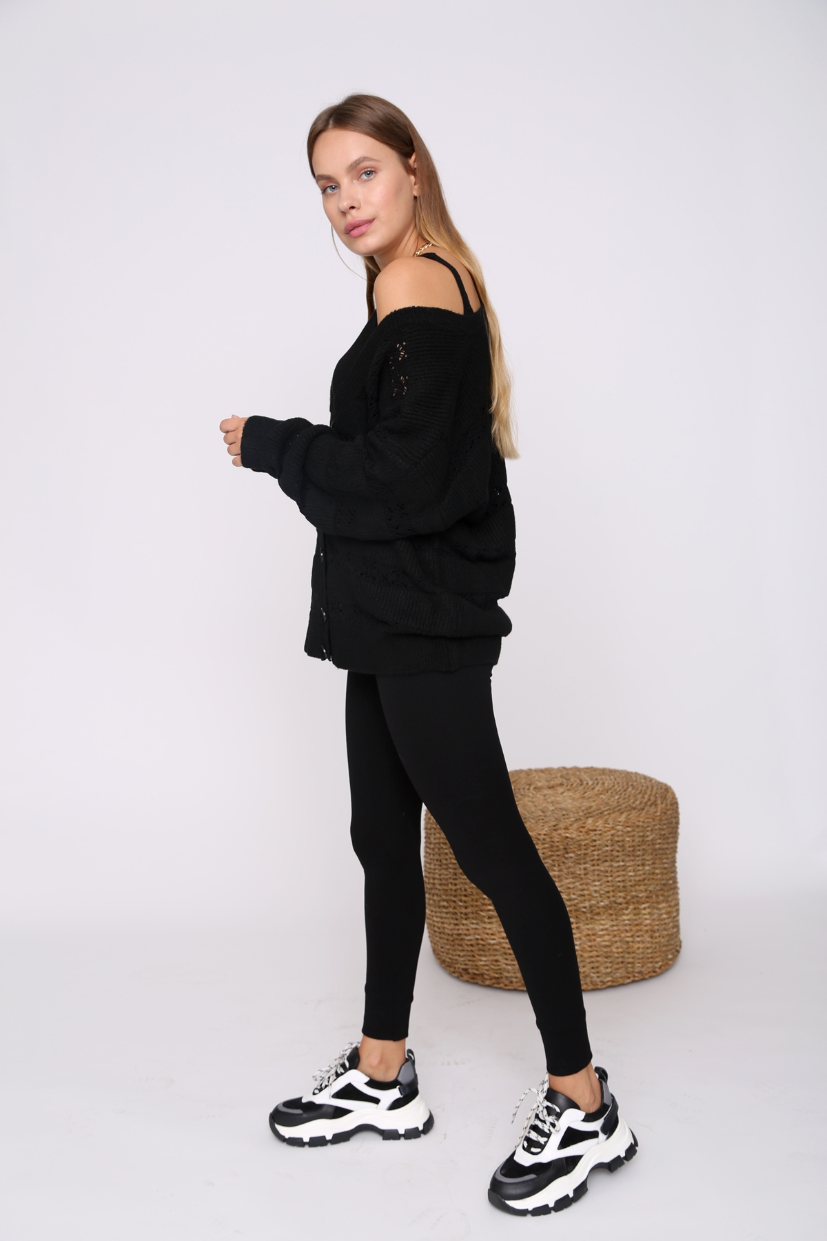 Siyah Dantel Şeritli Hırka 92083