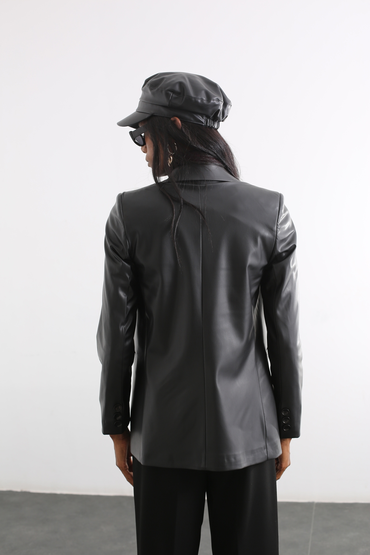 Siyah Deri Blazer Ceket 4613