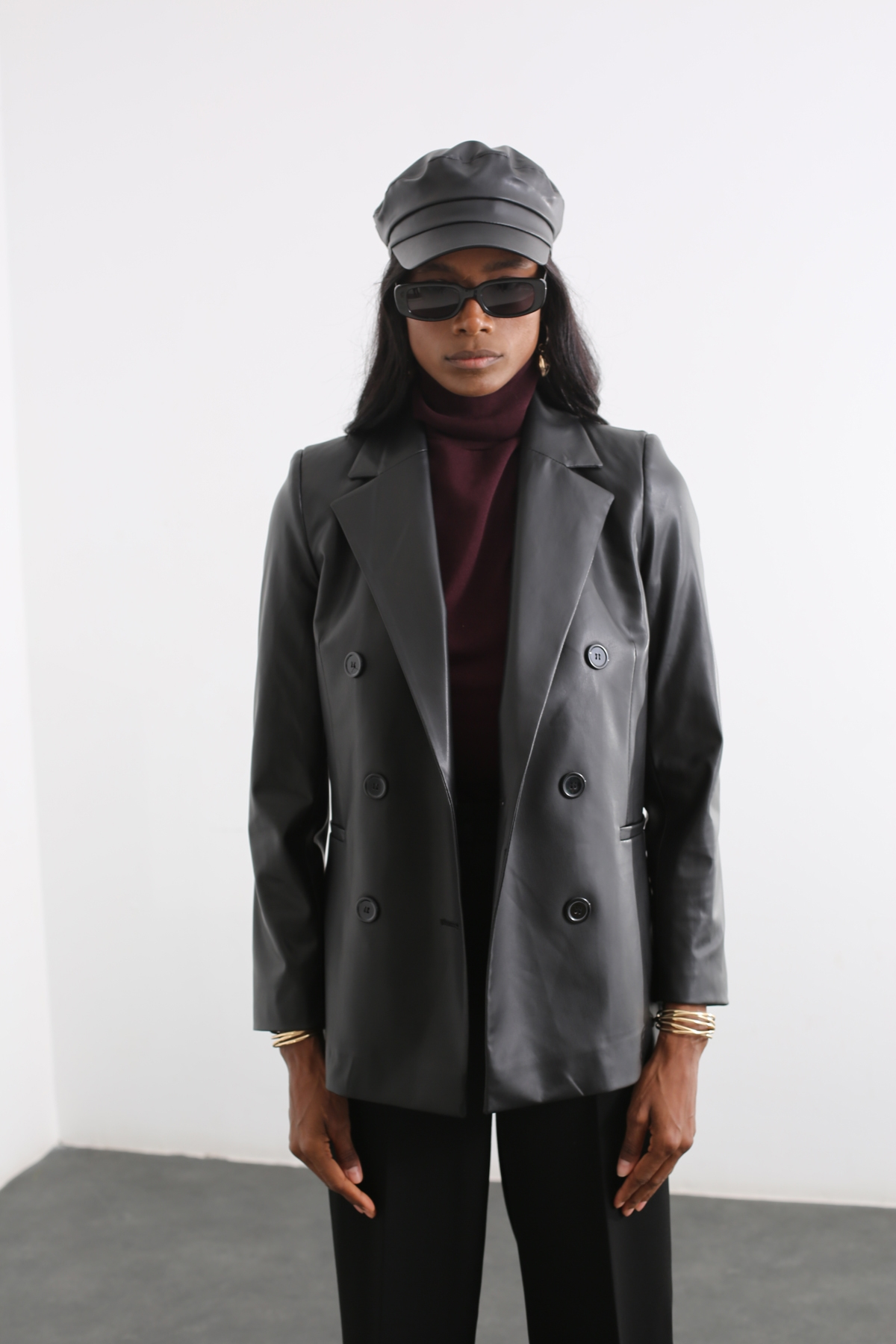 Siyah Deri Blazer Ceket 4613