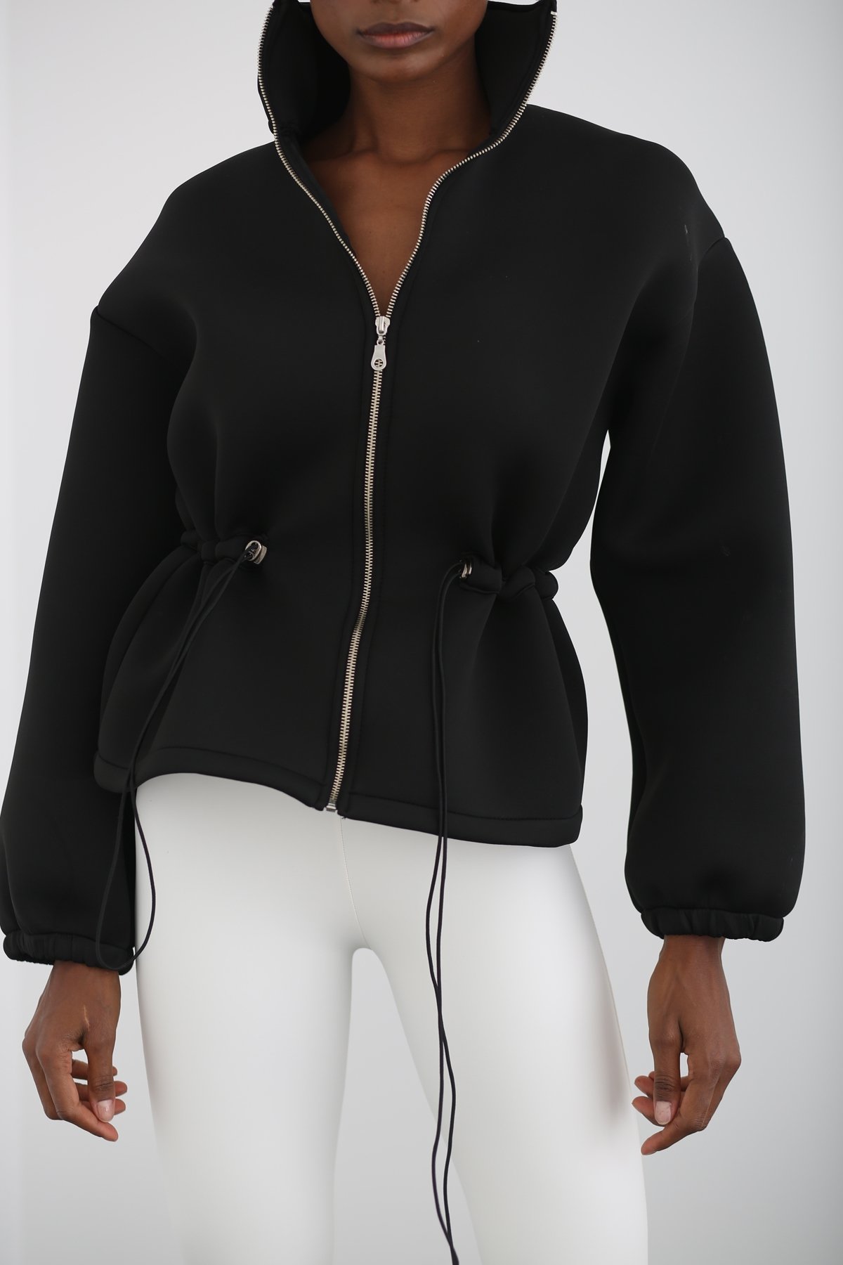 Siyah Dik Yaka Scuba Ceket 