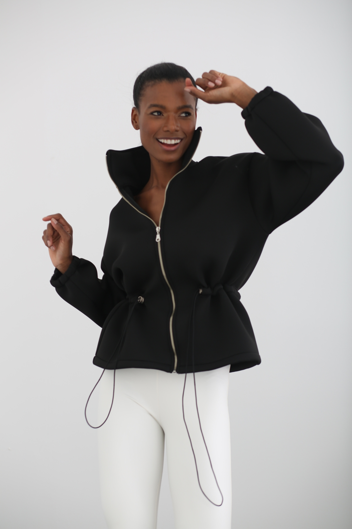 Siyah Dik Yaka Scuba Ceket 