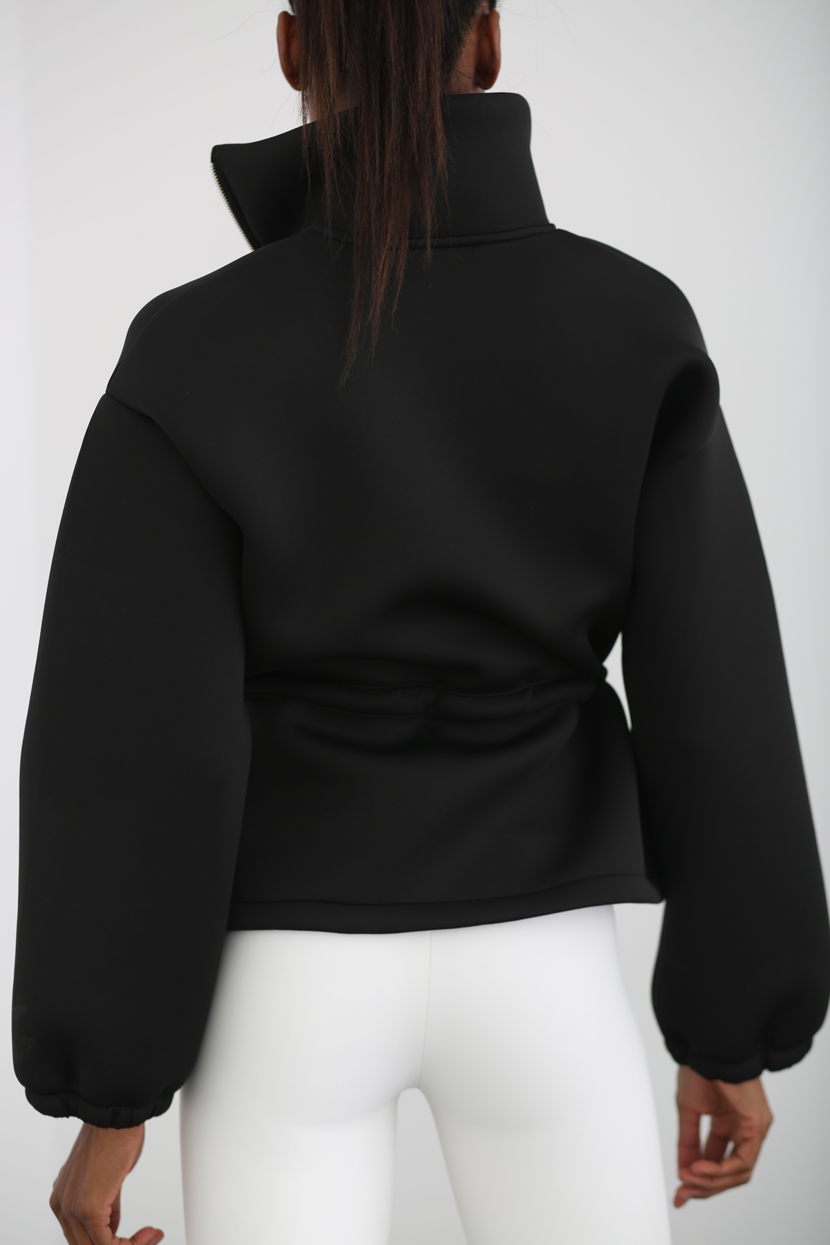 Siyah Dik Yaka Scuba Ceket 