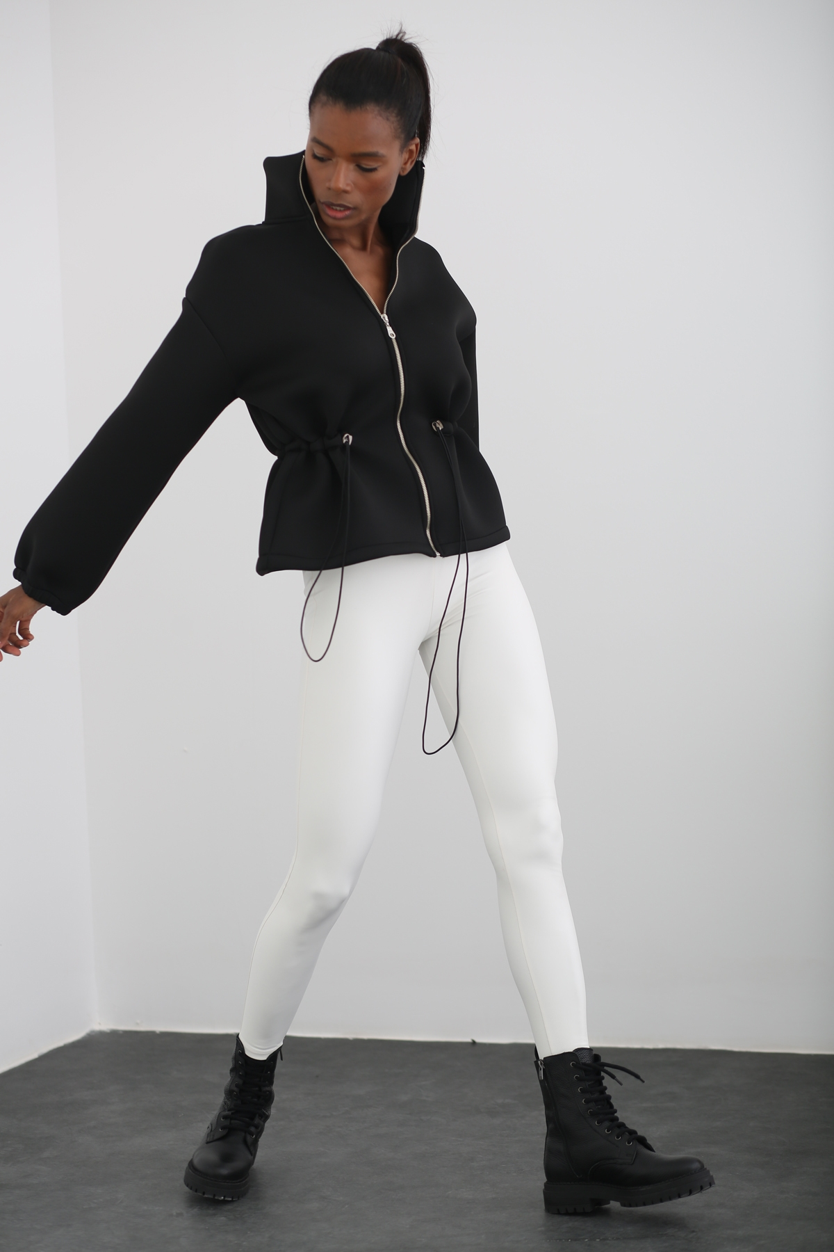 Siyah Dik Yaka Scuba Ceket 