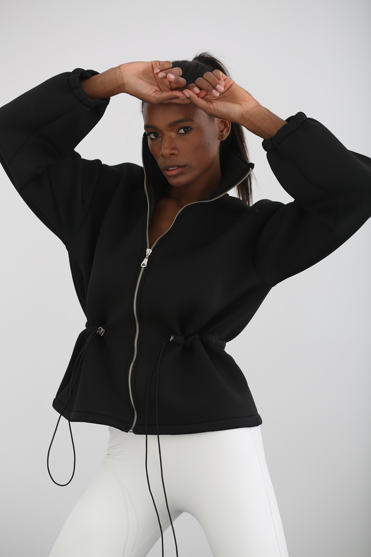 Siyah Dik Yaka Scuba Ceket 