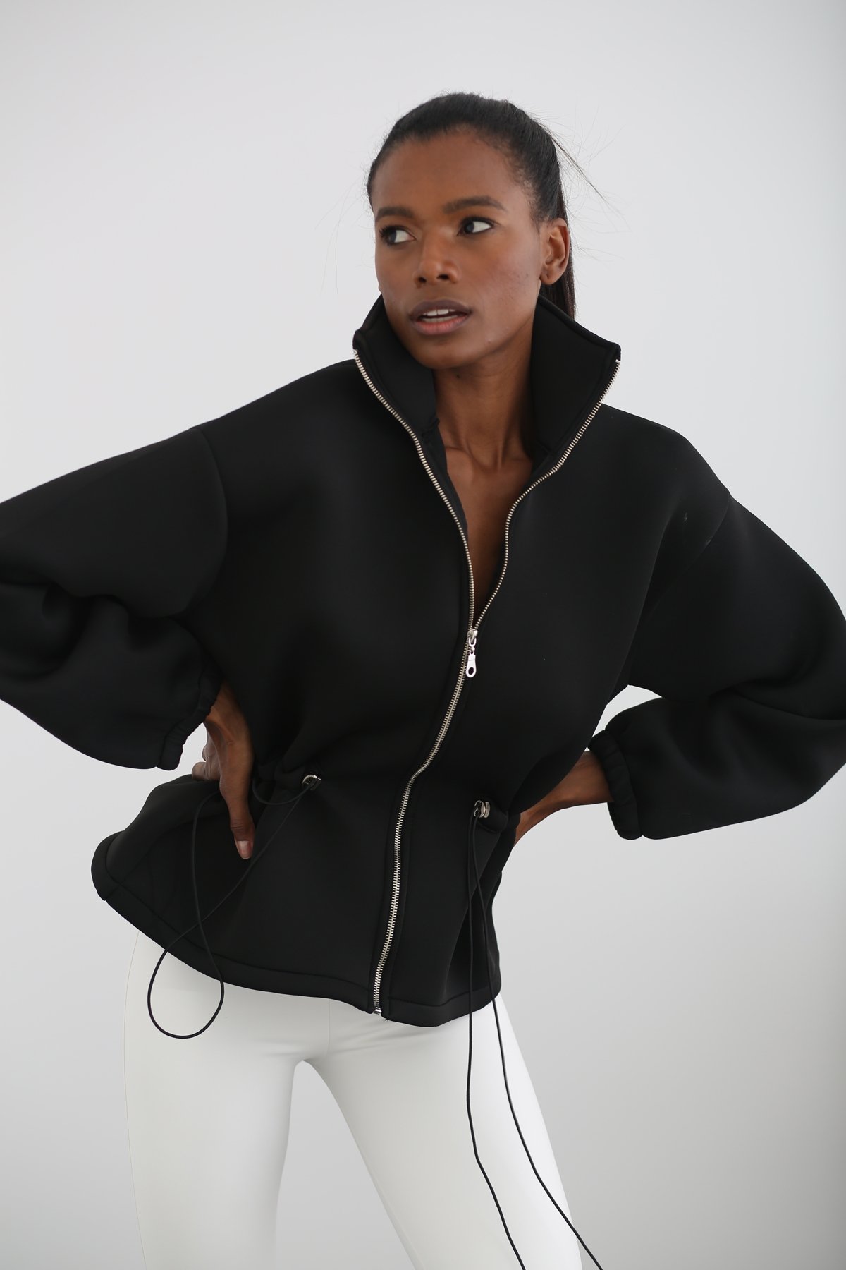 Siyah Dik Yaka Scuba Ceket 