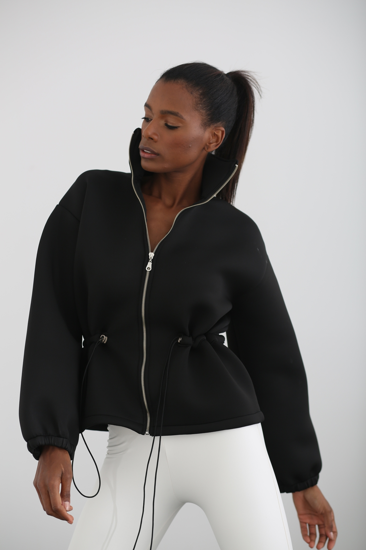 Siyah Dik Yaka Scuba Ceket 