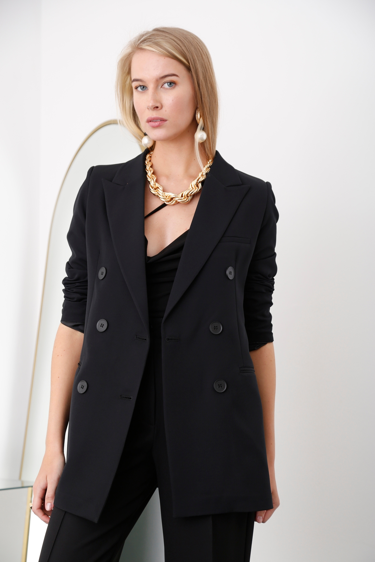 Siyah Dört Düğme Kruvaze Ceket 5190