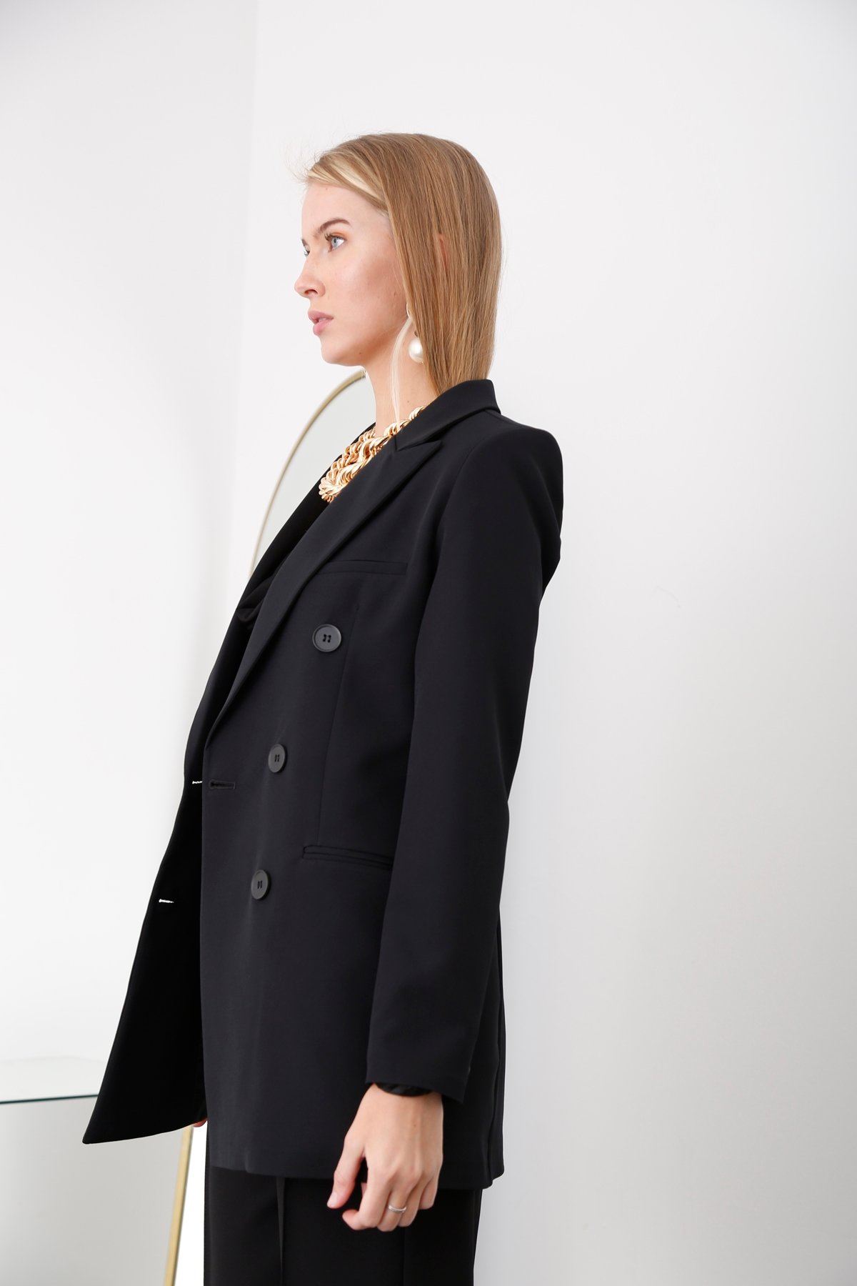 Siyah Dört Düğme Kruvaze Ceket 5190