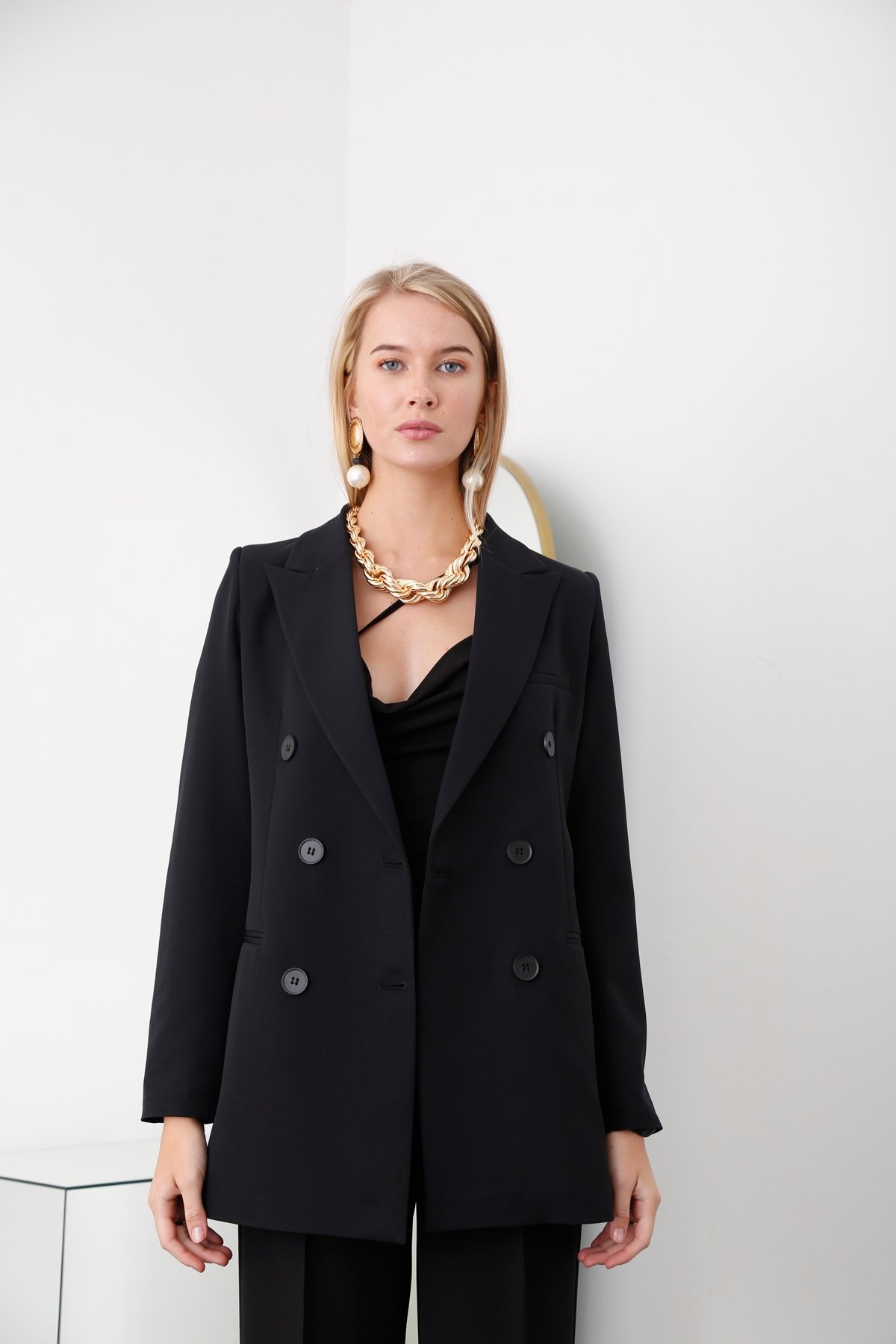 Siyah Dört Düğme Kruvaze Ceket 5190