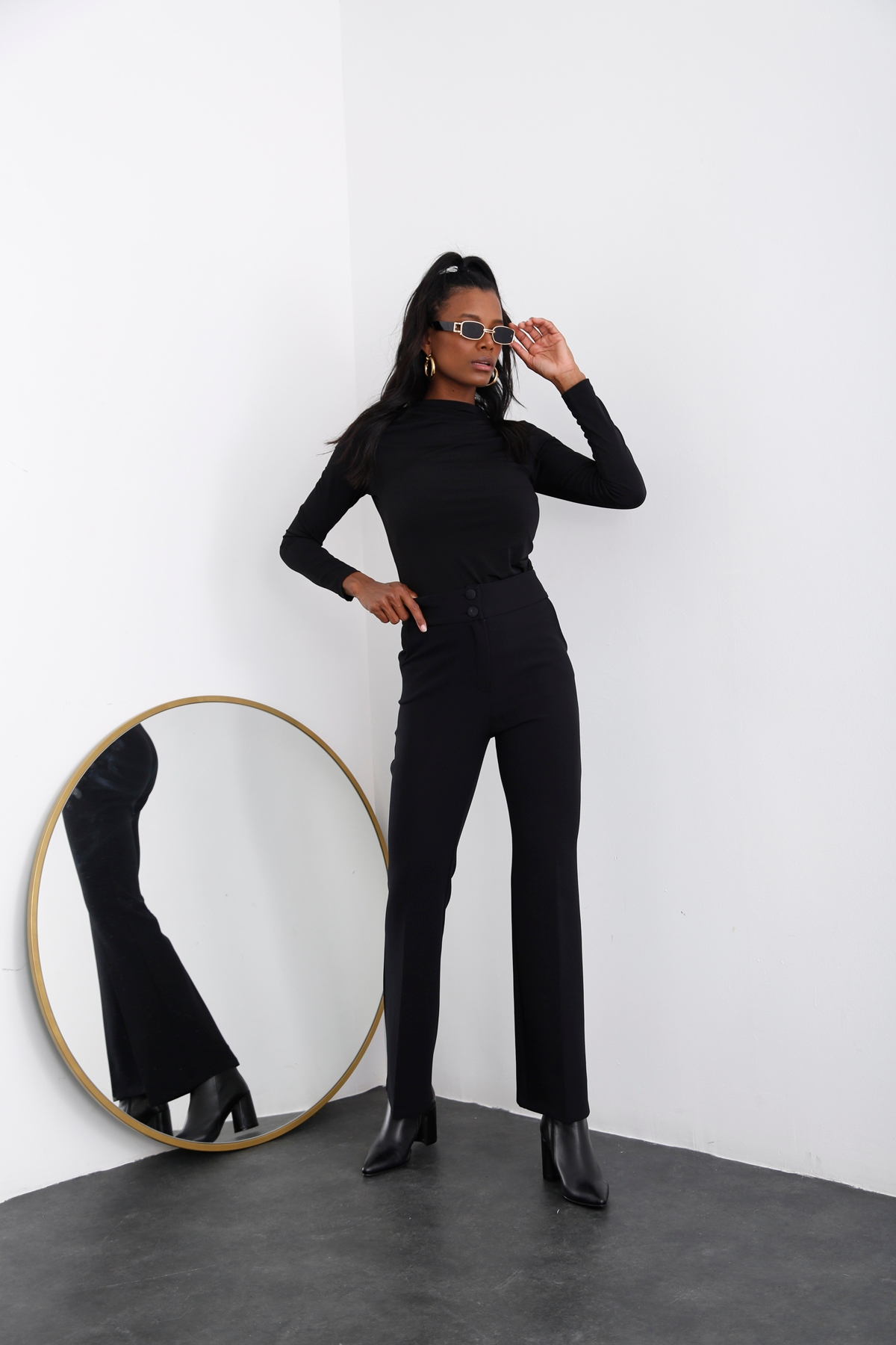 Siyah Drape Detaylı Jarse Bluz 4039
