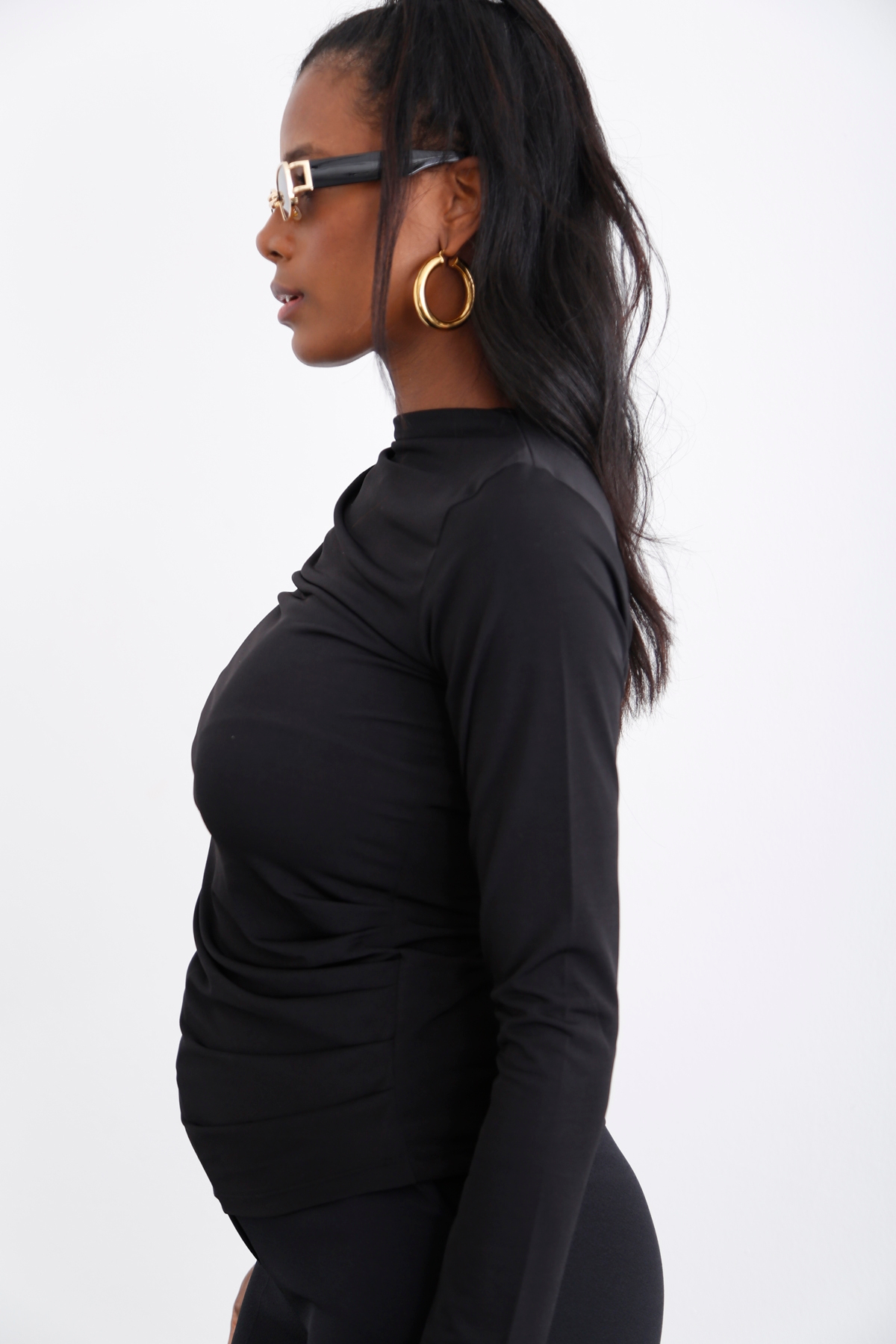 Siyah Drape Detaylı Jarse Bluz 4039