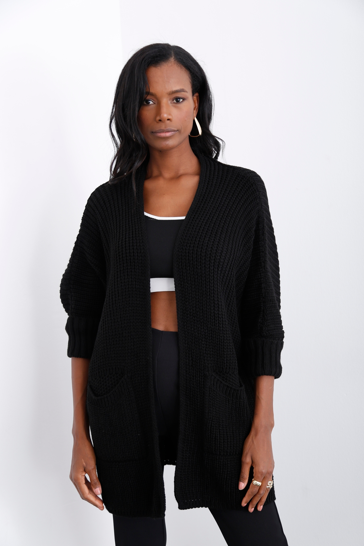 Siyah Duble Kol Oversize Hırka 
