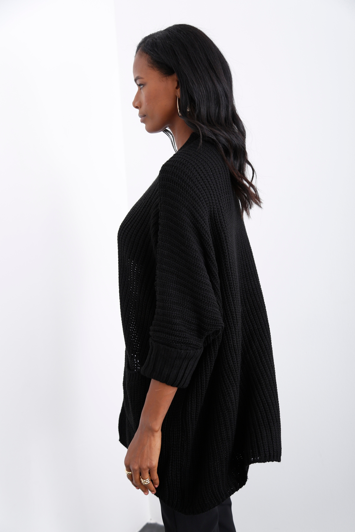 Siyah Duble Kol Oversize Hırka 