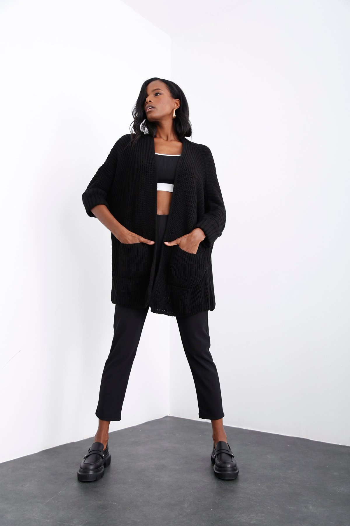 Siyah Duble Kol Oversize Hırka 
