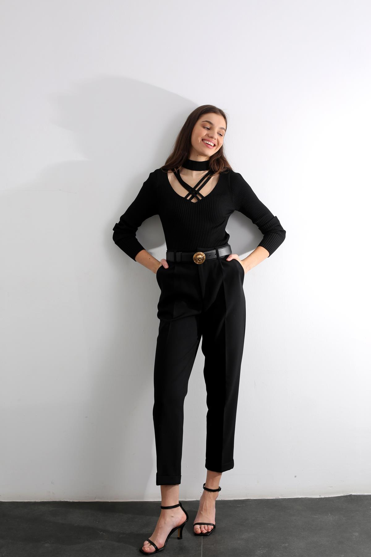 Siyah Duble Paça Pantolon 4696