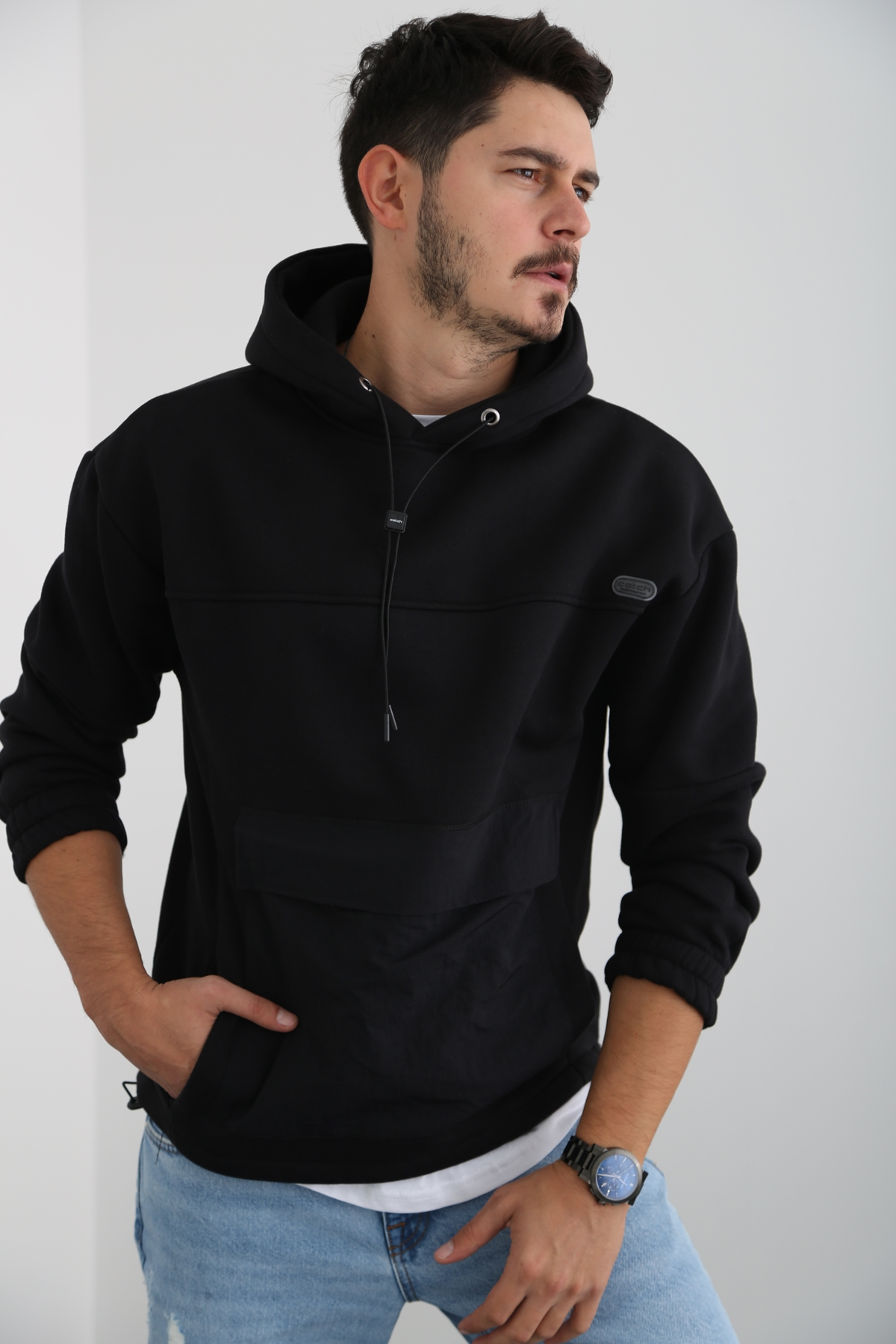 Siyah Erkek Cepli Şardonlu Sweatshirt K-271