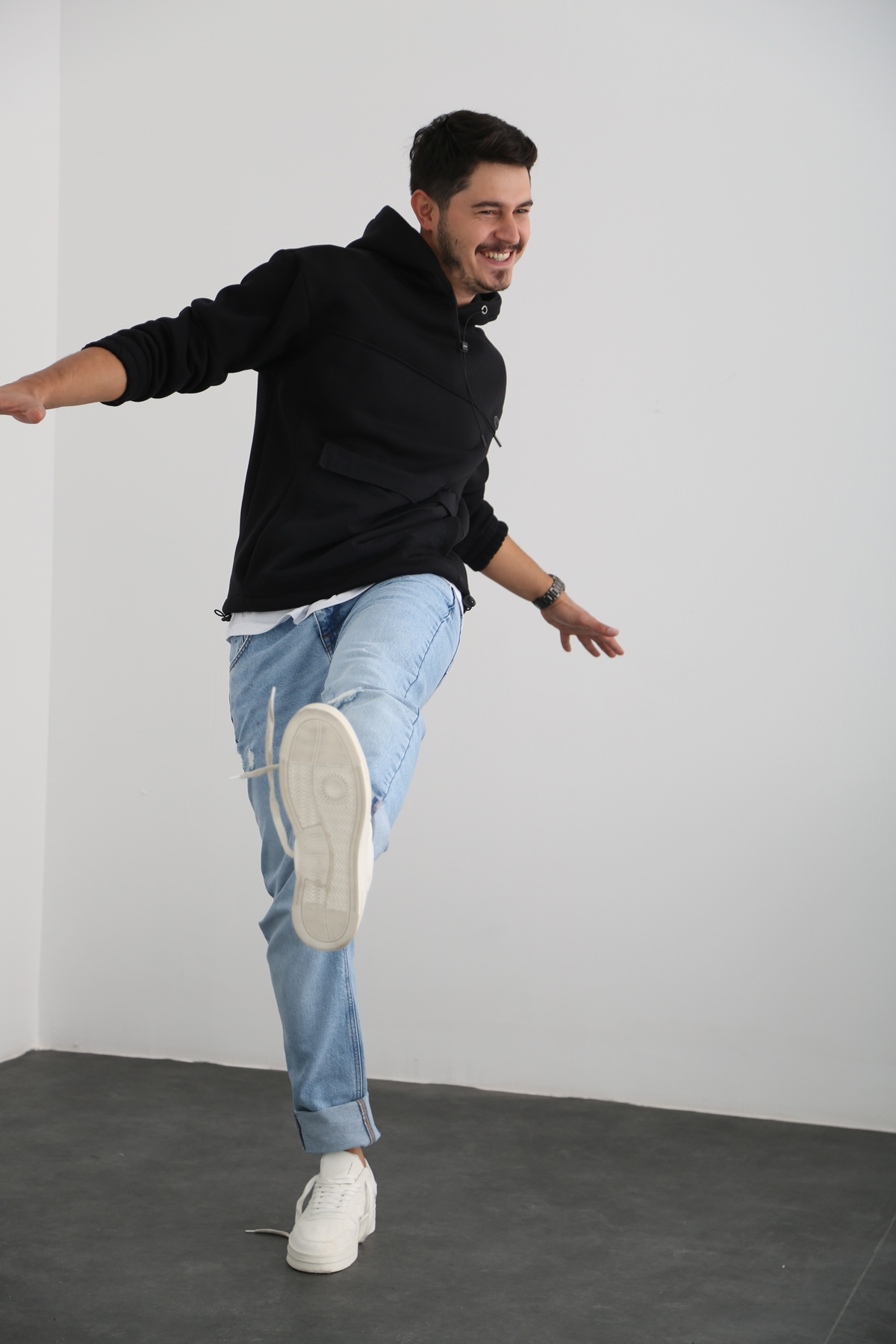 Siyah Erkek Cepli Şardonlu Sweatshirt K-271