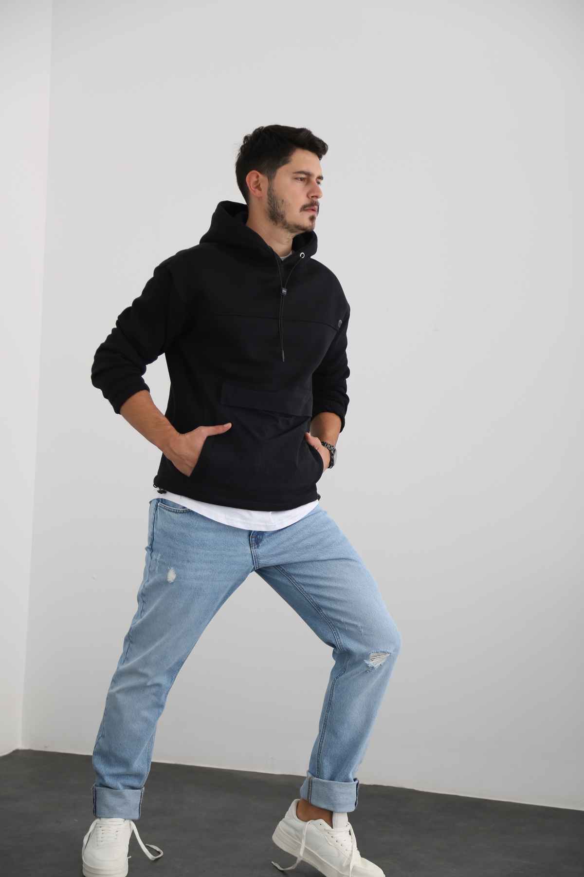 Siyah Erkek Cepli Şardonlu Sweatshirt K-271