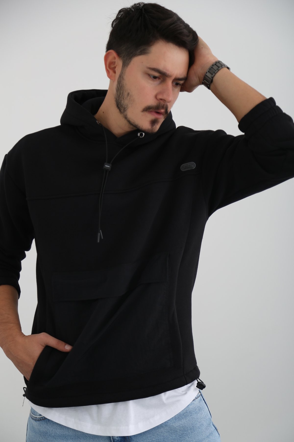 Siyah Erkek Cepli Şardonlu Sweatshirt K-271