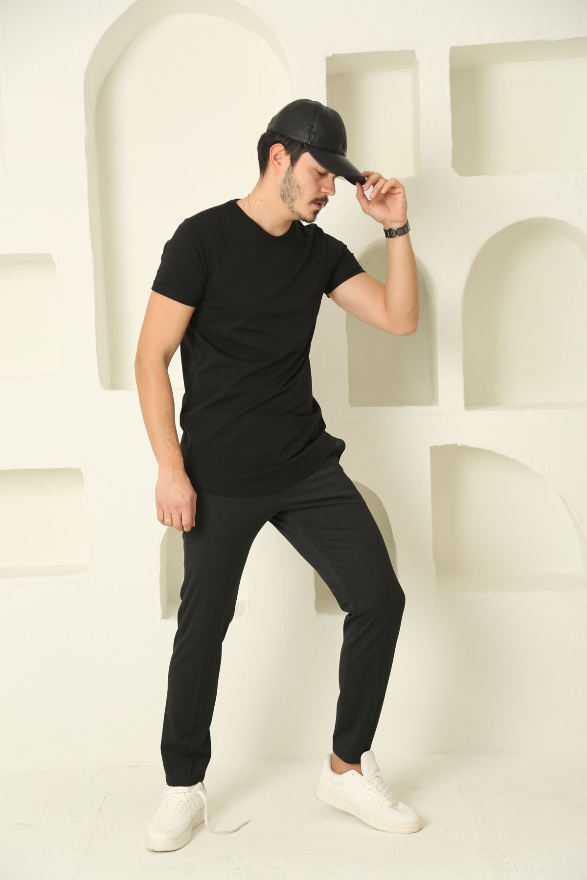 Siyah Erkek Duble Kol Bisiklet Yaka Tshirt 635