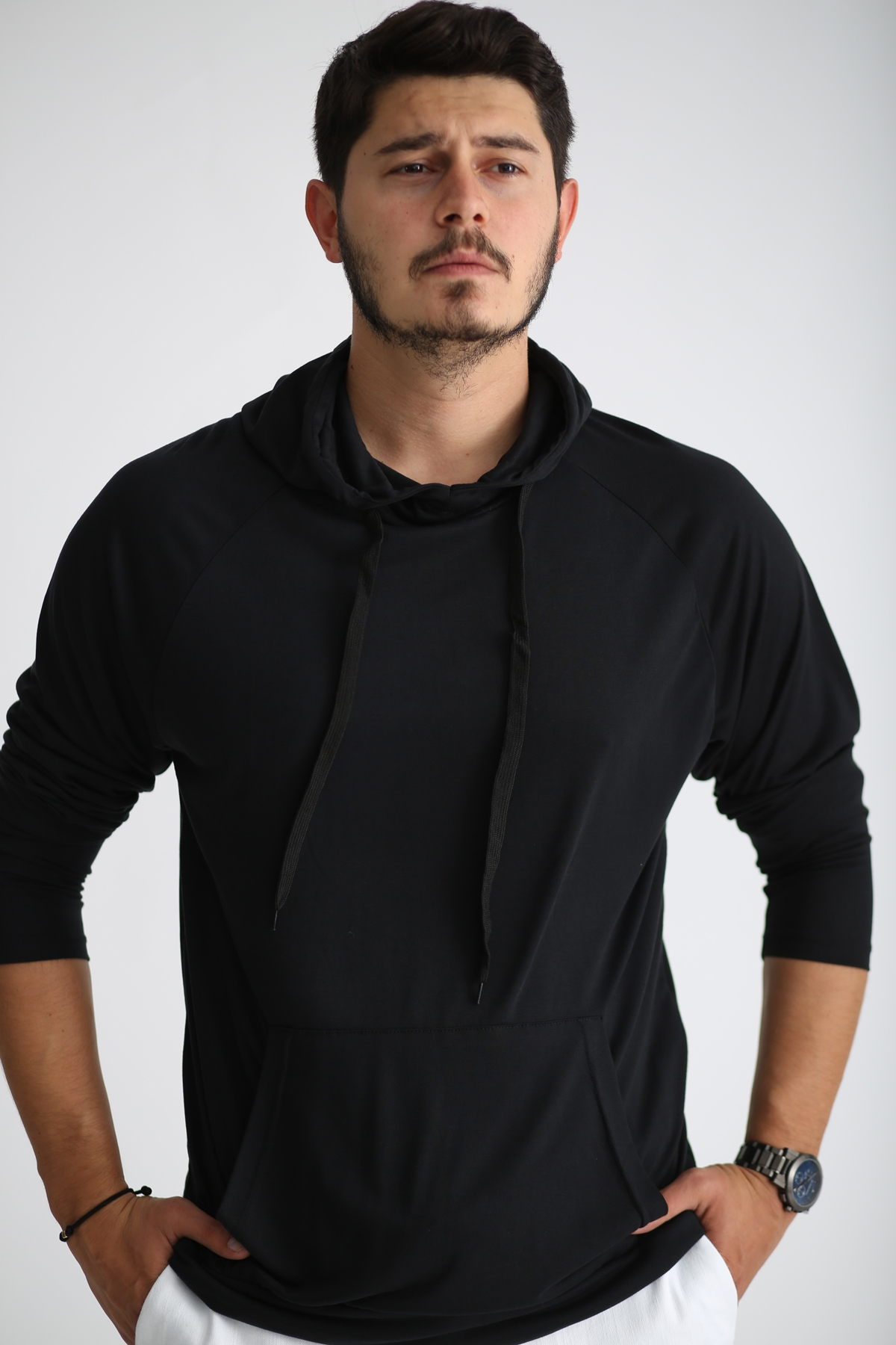 Siyah Erkek Penye Sweatshirt 
