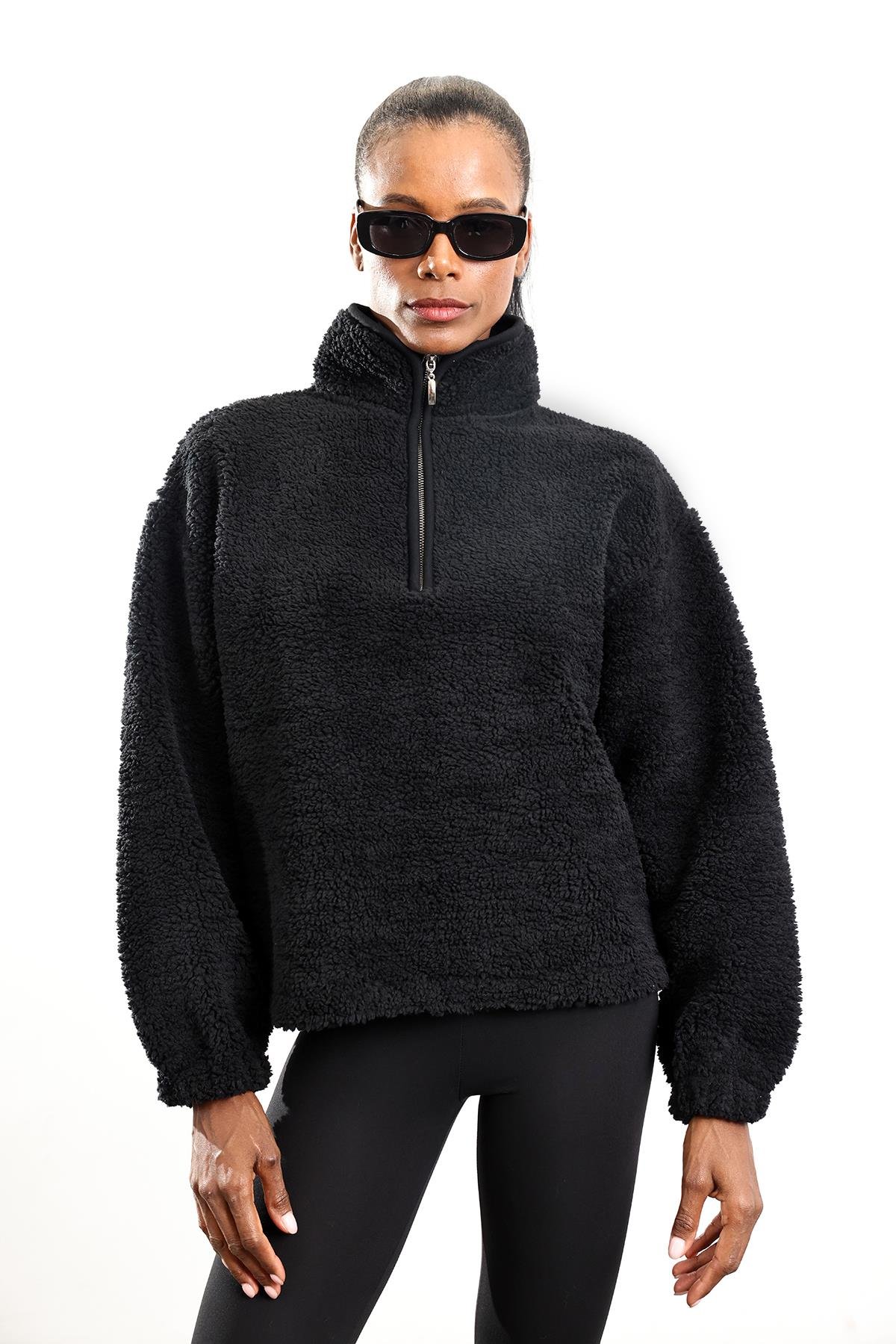 Siyah Fermuarlı Polar Sweatshirt 7429