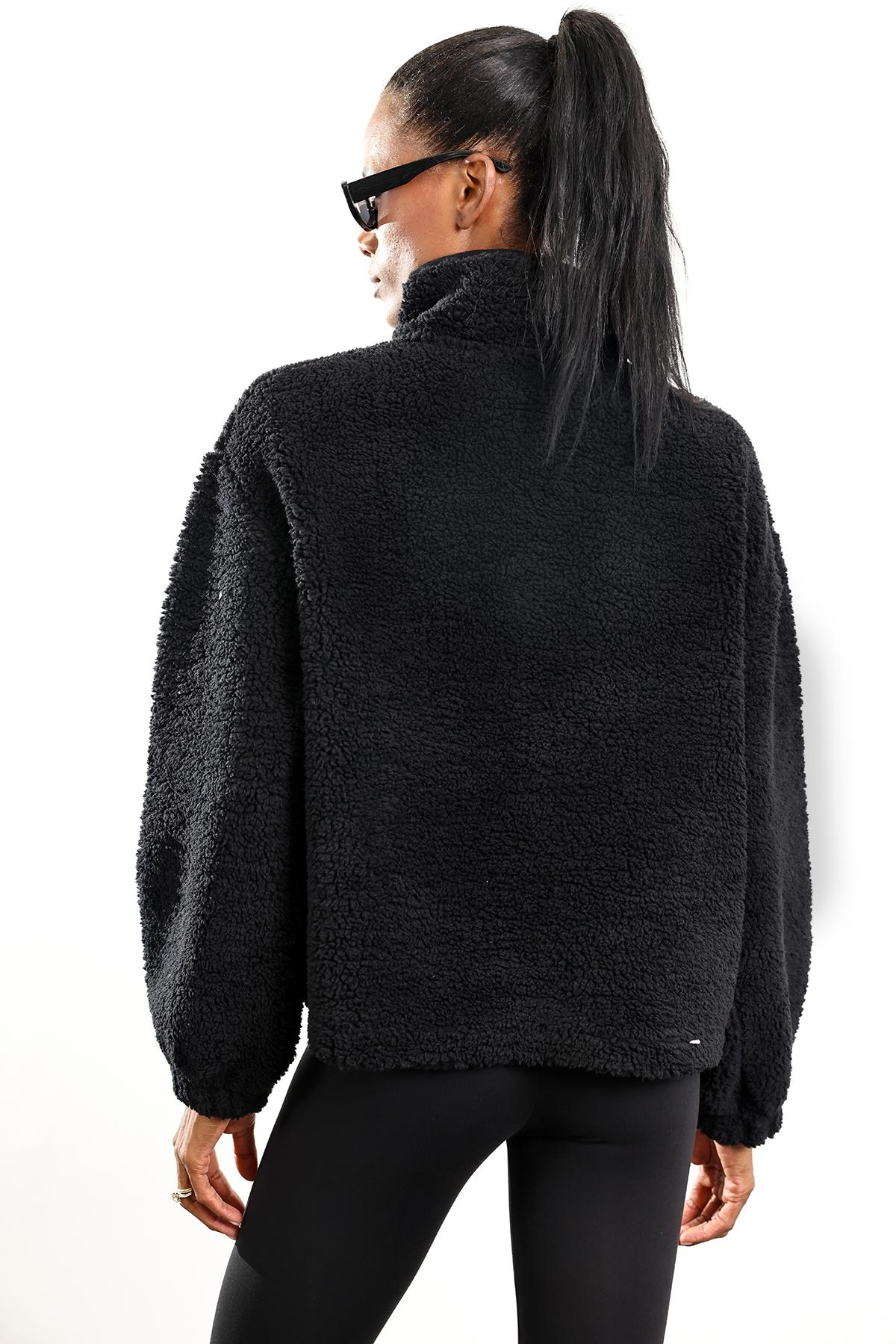 Siyah Fermuarlı Polar Sweatshirt 7429