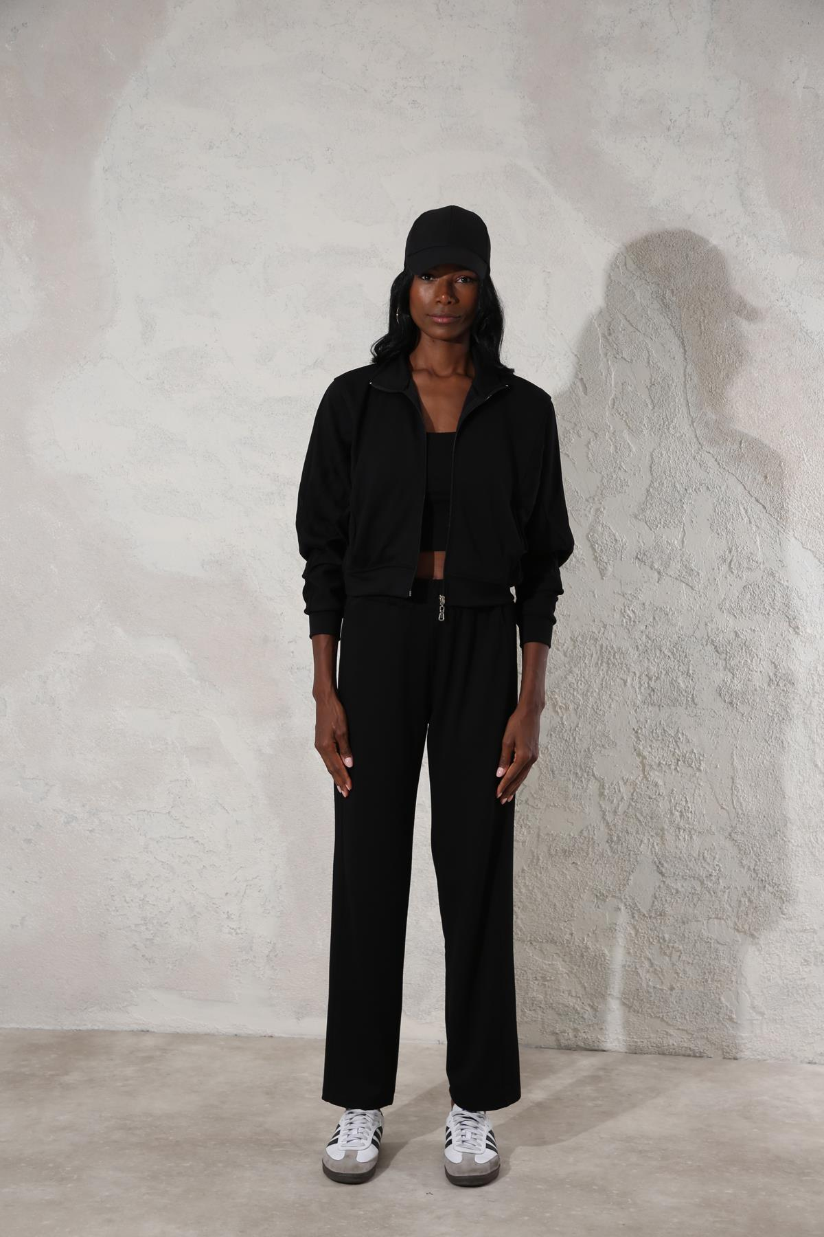 Siyah Fermuarlı Sweatshirt Modal Eşofman Takım 4179
