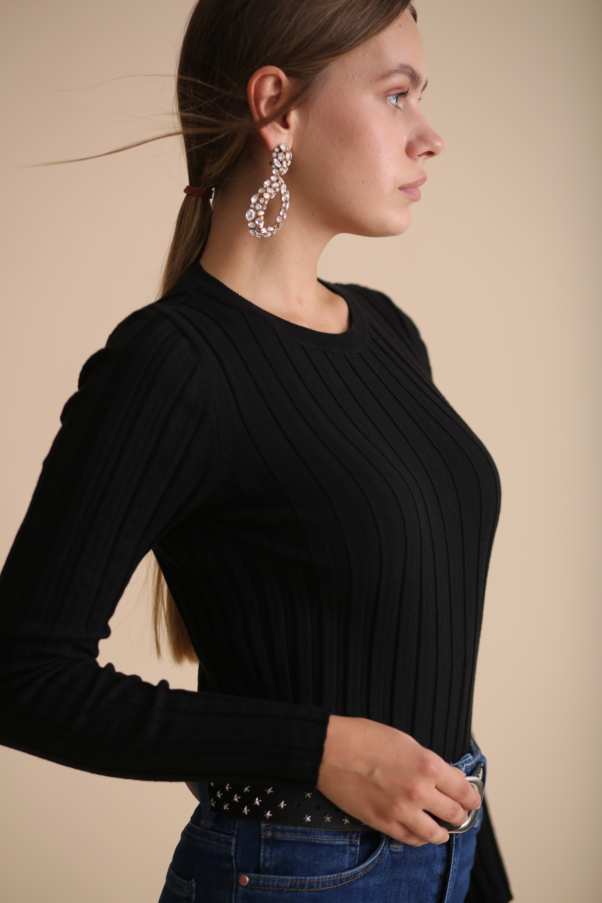 Siyah Fitilli Basic Triko 90718