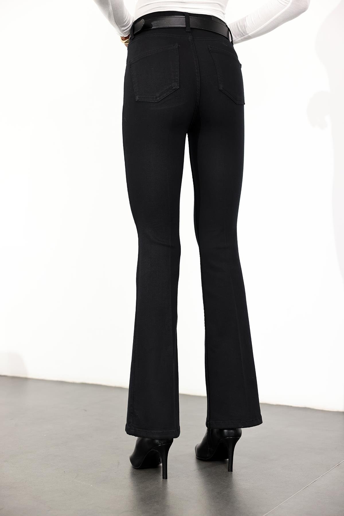 Siyah Full Likra Toparlayan Flare Jean 7578