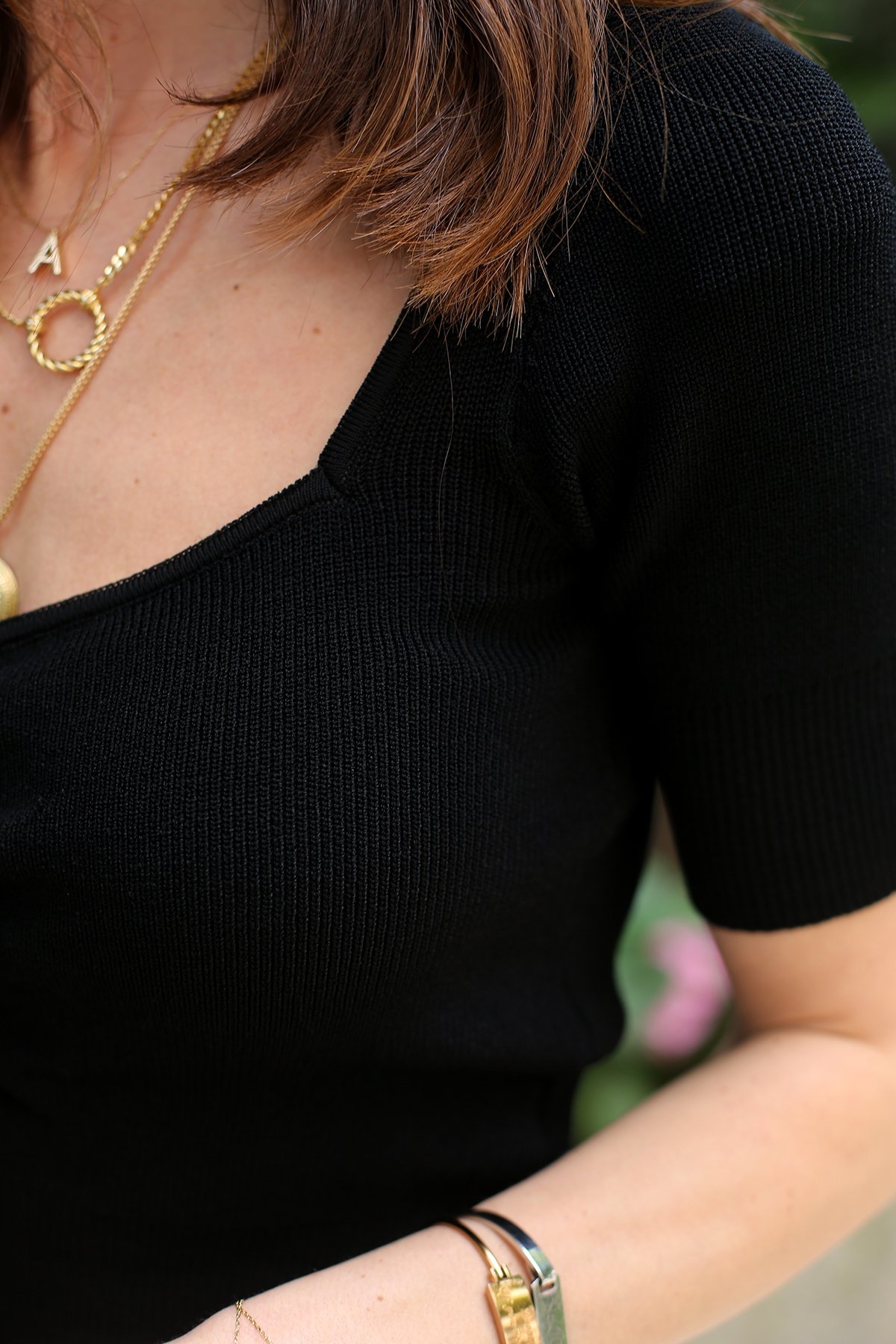 Siyah Geometrik Yaka Triko