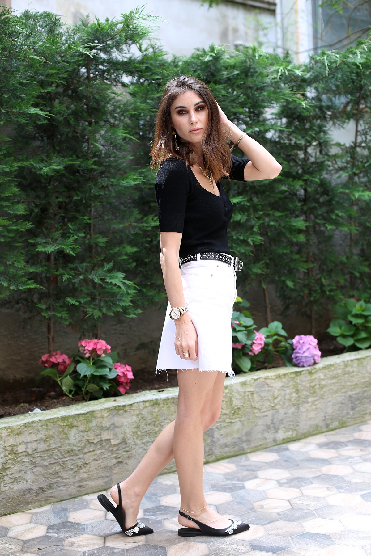 Siyah Geometrik Yaka Triko