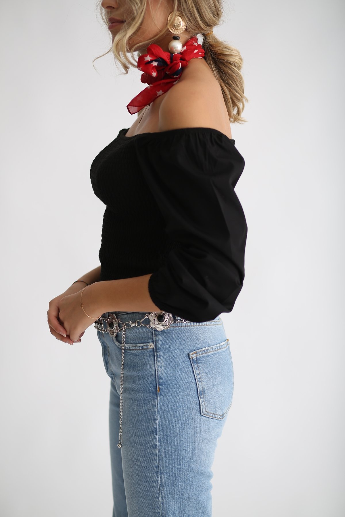 Siyah Gipeli Bluz 3259