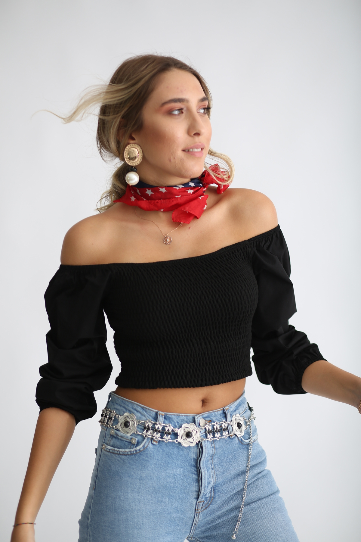 Siyah Gipeli Bluz 3259