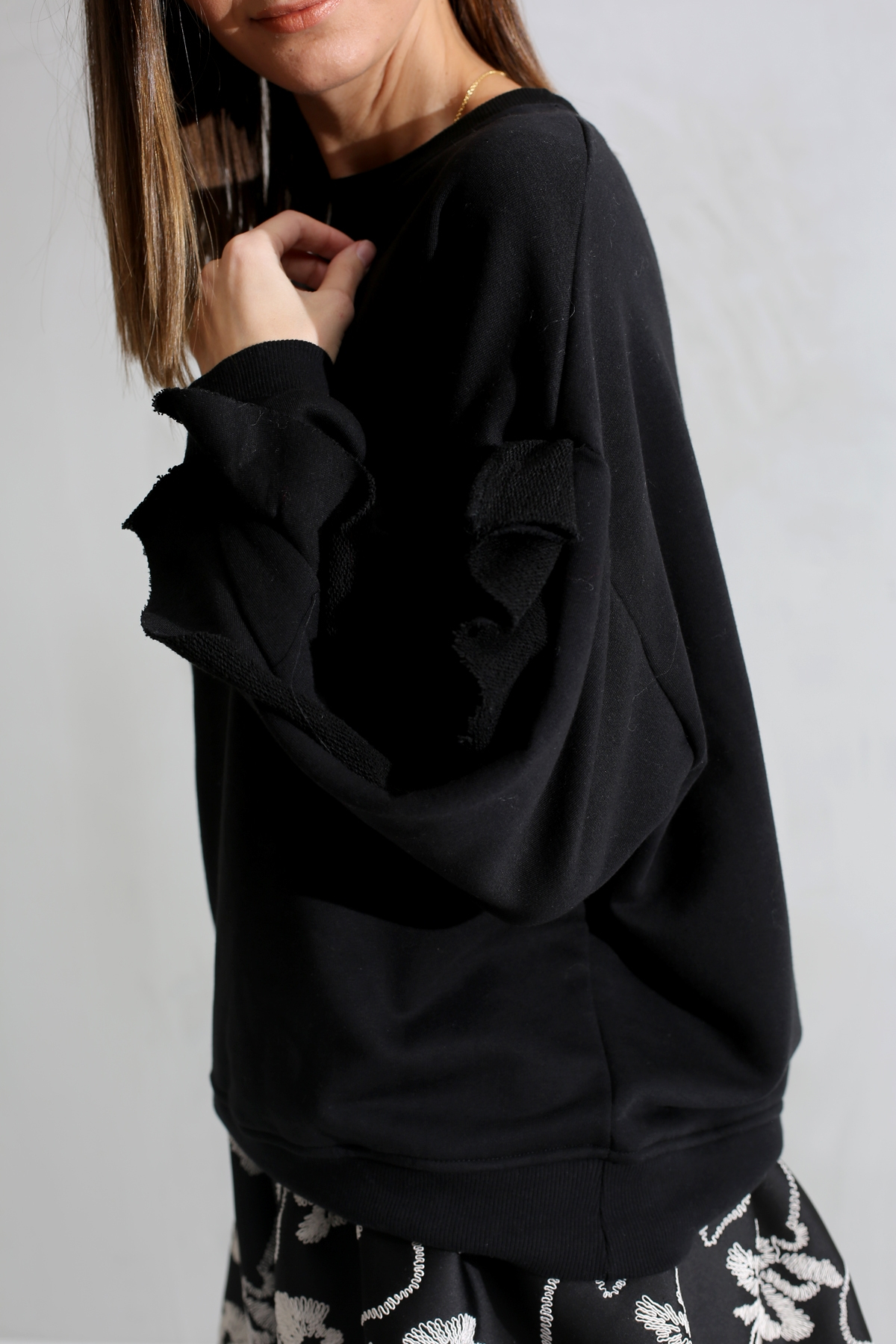 Siyah Good Vibes Only İşlemeli Sweatshirt