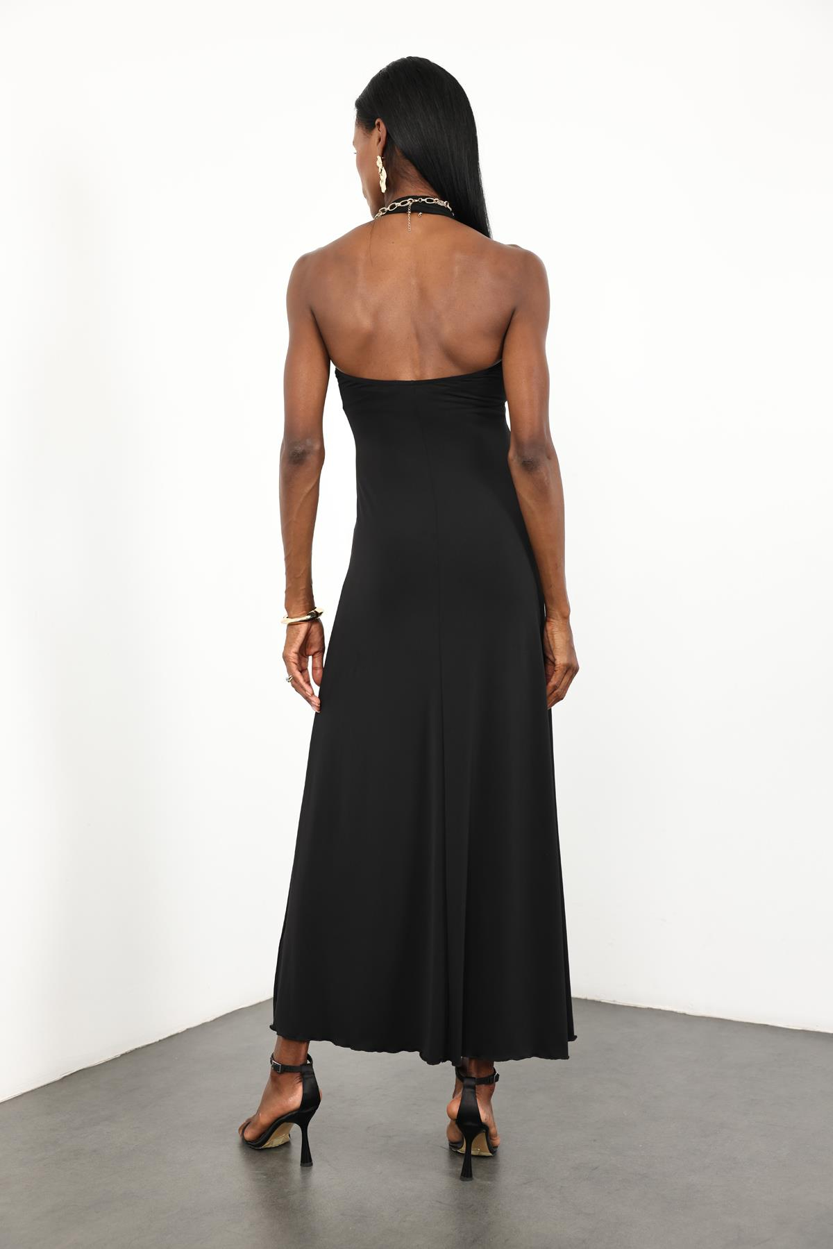 Siyah Halter Yaka Bodycon Elbise 