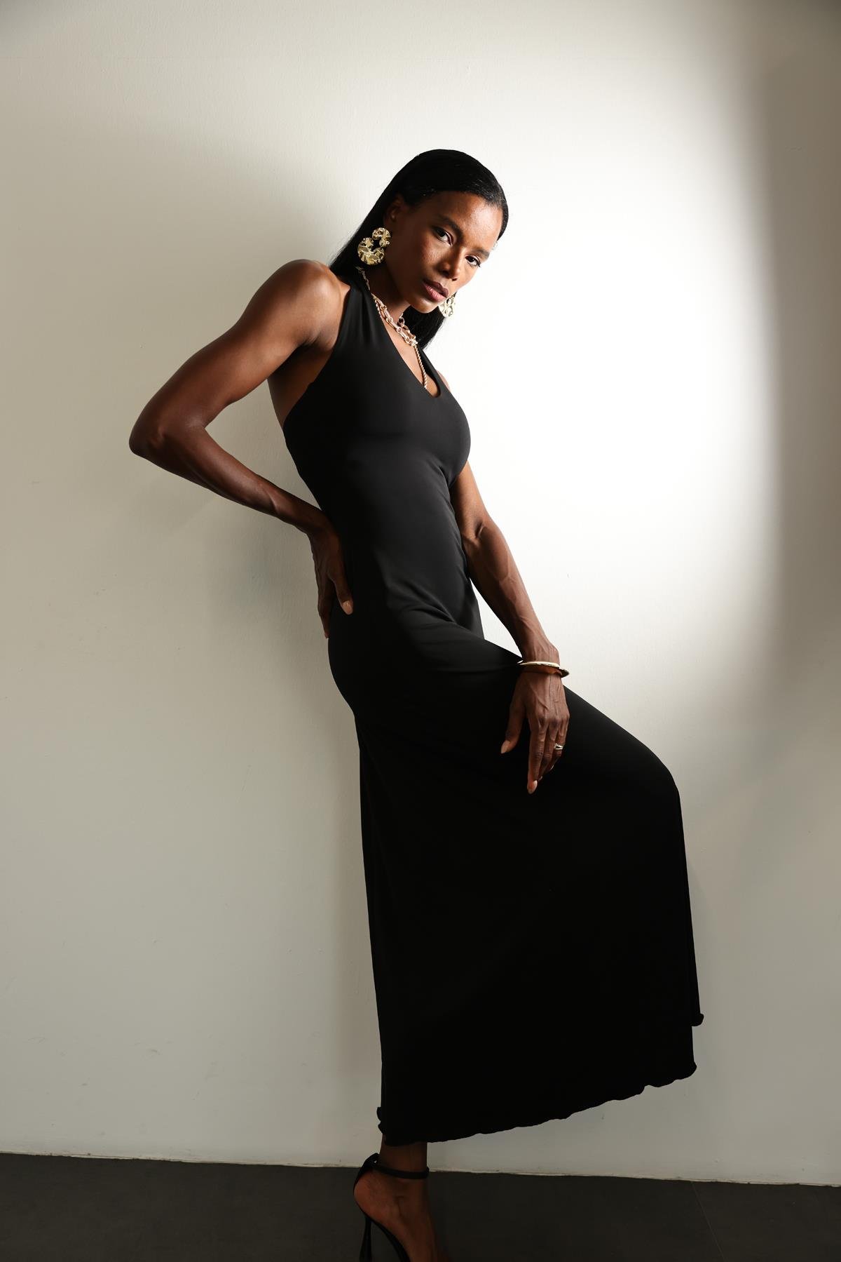Siyah Halter Yaka Bodycon Elbise 
