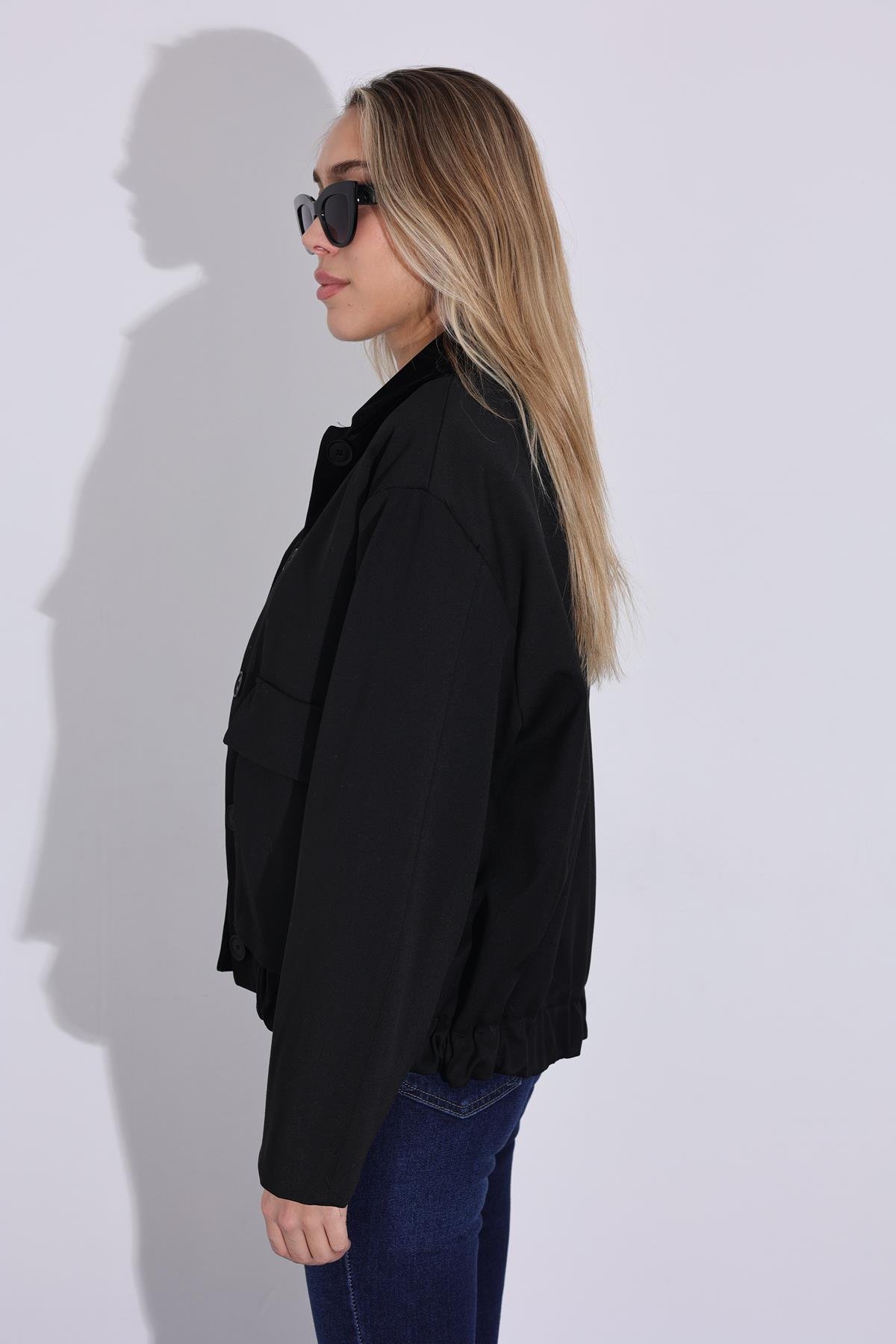 Siyah Kapak Cepli Bomber Ceket 235071