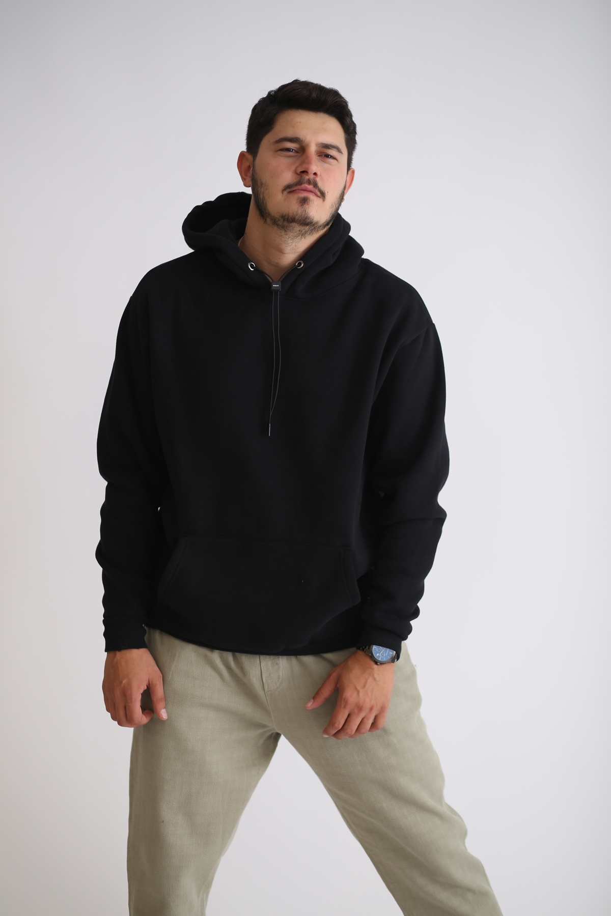 Siyah Kapşonlu Şardonlu Sweatshirt K-231